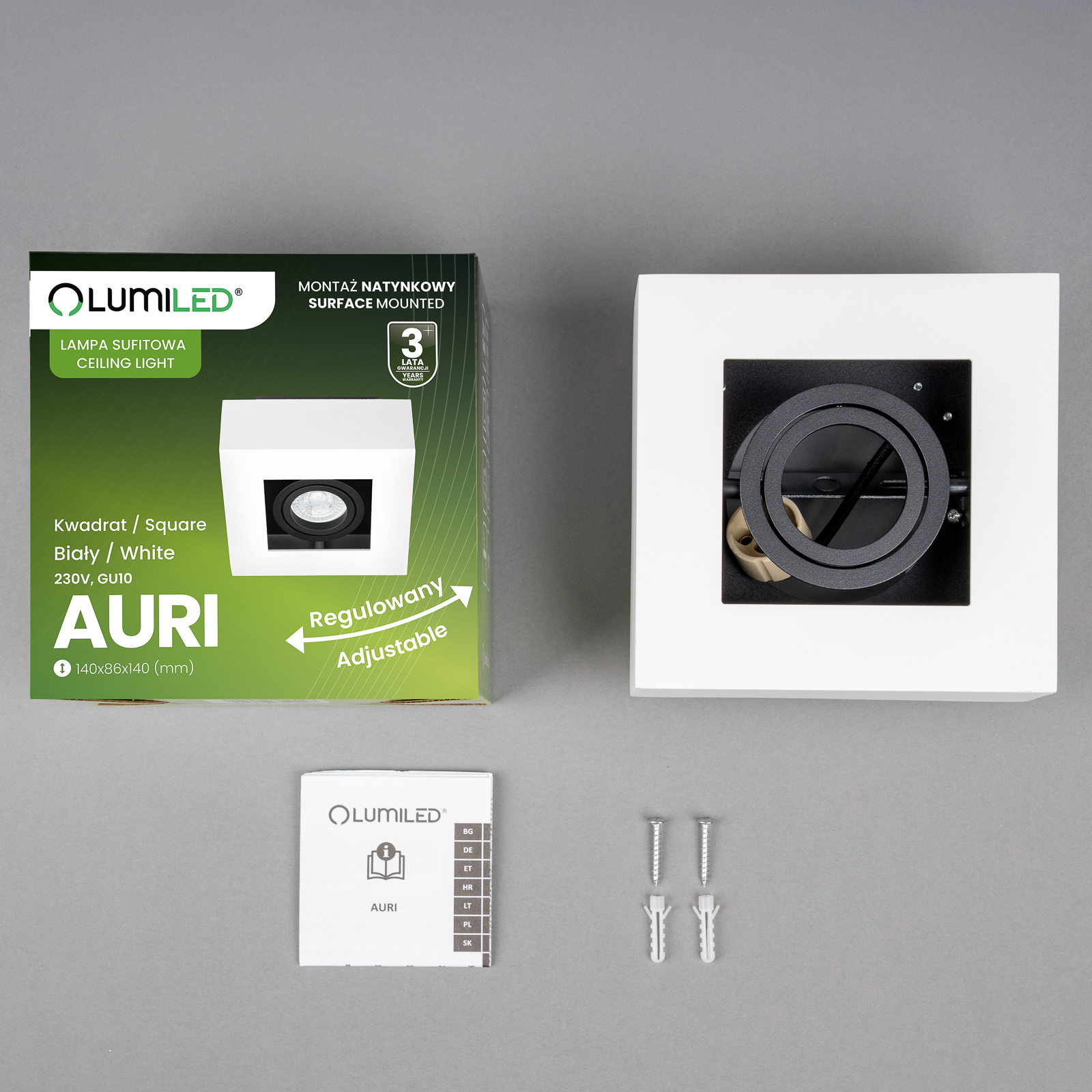 Oprawa Natynkowa HALOGENOWA Ruchoma SPOT GU10 Kwadrat Biała AURI LUMILED - skład produktu