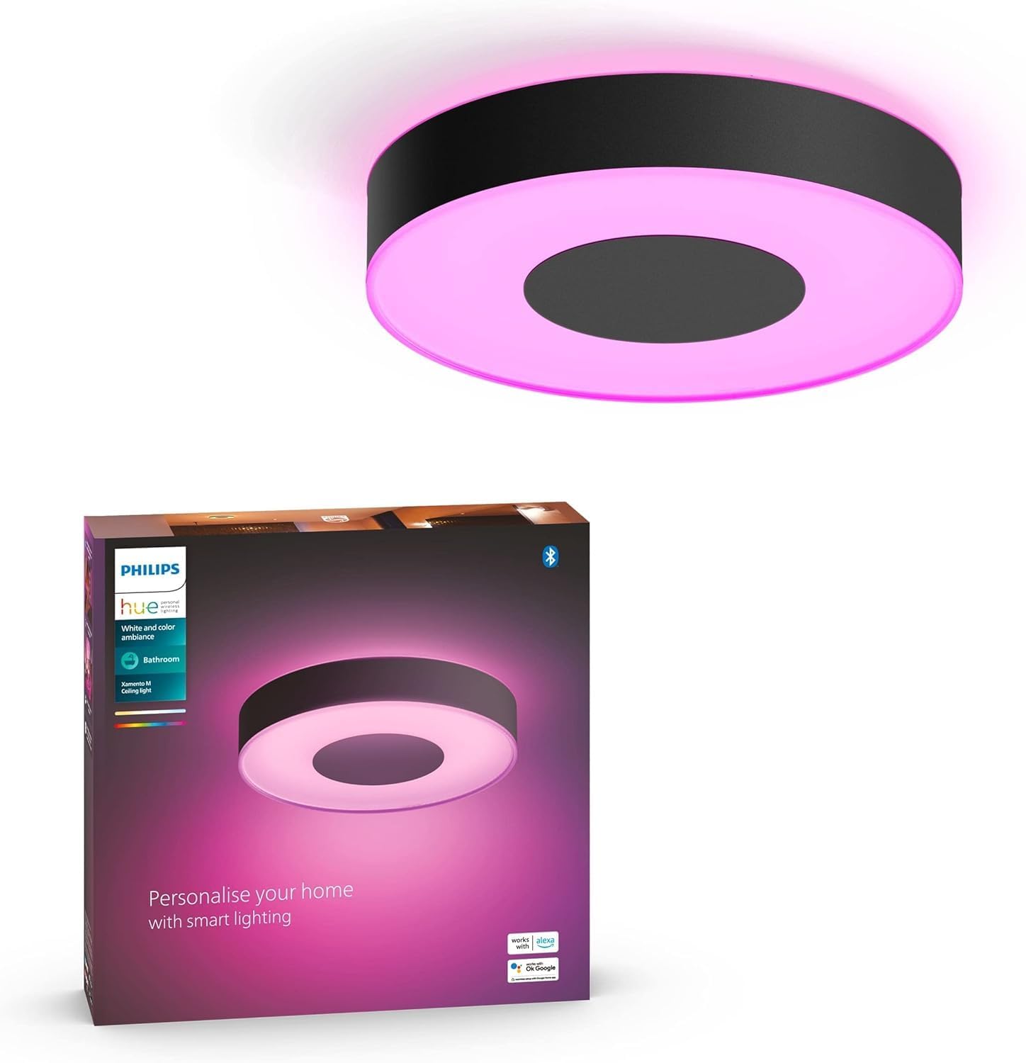 Plafon LED Lampa Sufitowa Natynkowa 33.5W 2350lm IP44 White and Color Ambiance RGB + TW Czarna 38cm Inteligentna SMART Zigbee Bluetooth Xamento Philips HUE - główne zdjęcie produktu