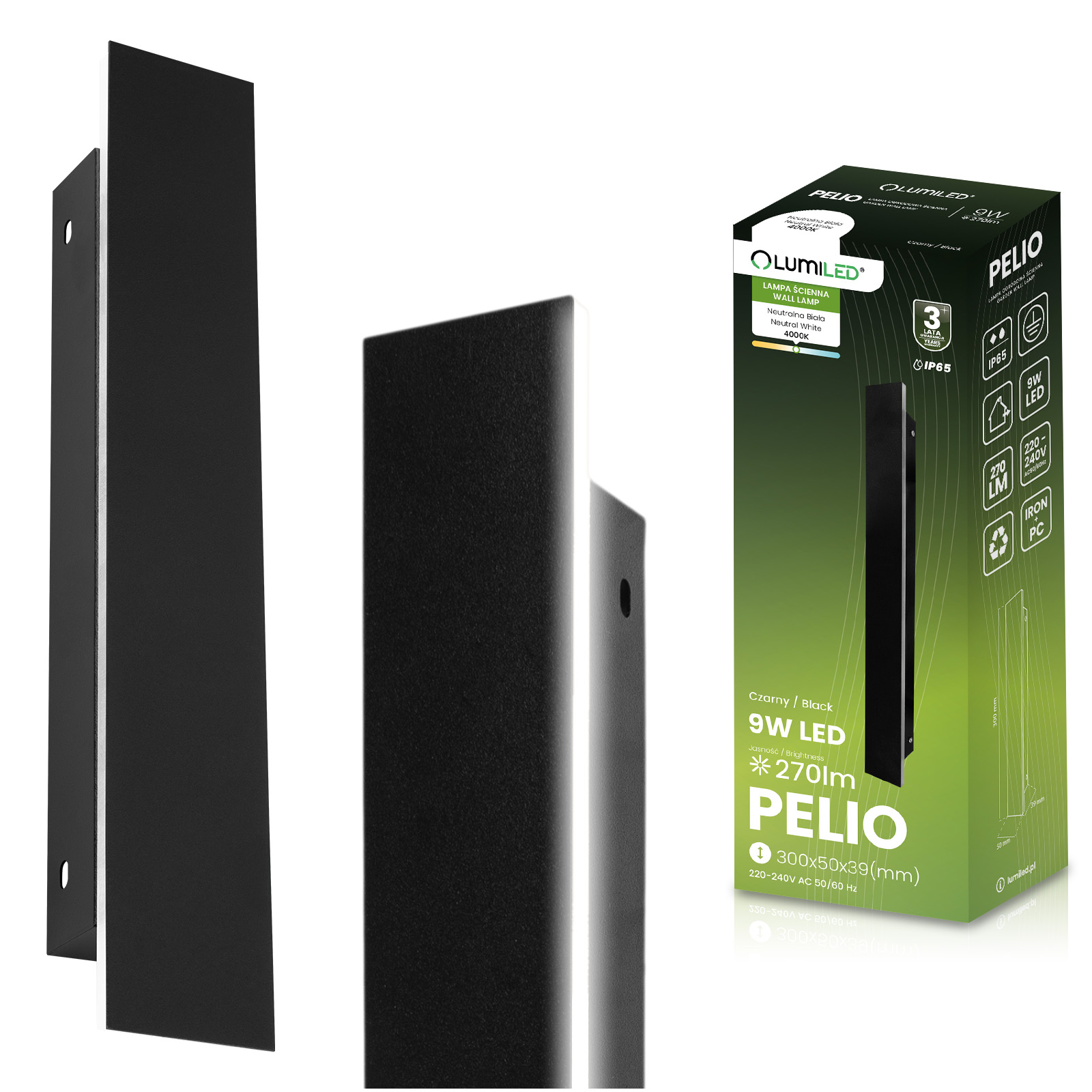 Lampa Ogrodowa LED Natynkowa PELIO Kinkiet Elewacyjny Ścienny 9W 4000K IP65 LUMILED - główne zdjęcie produktu