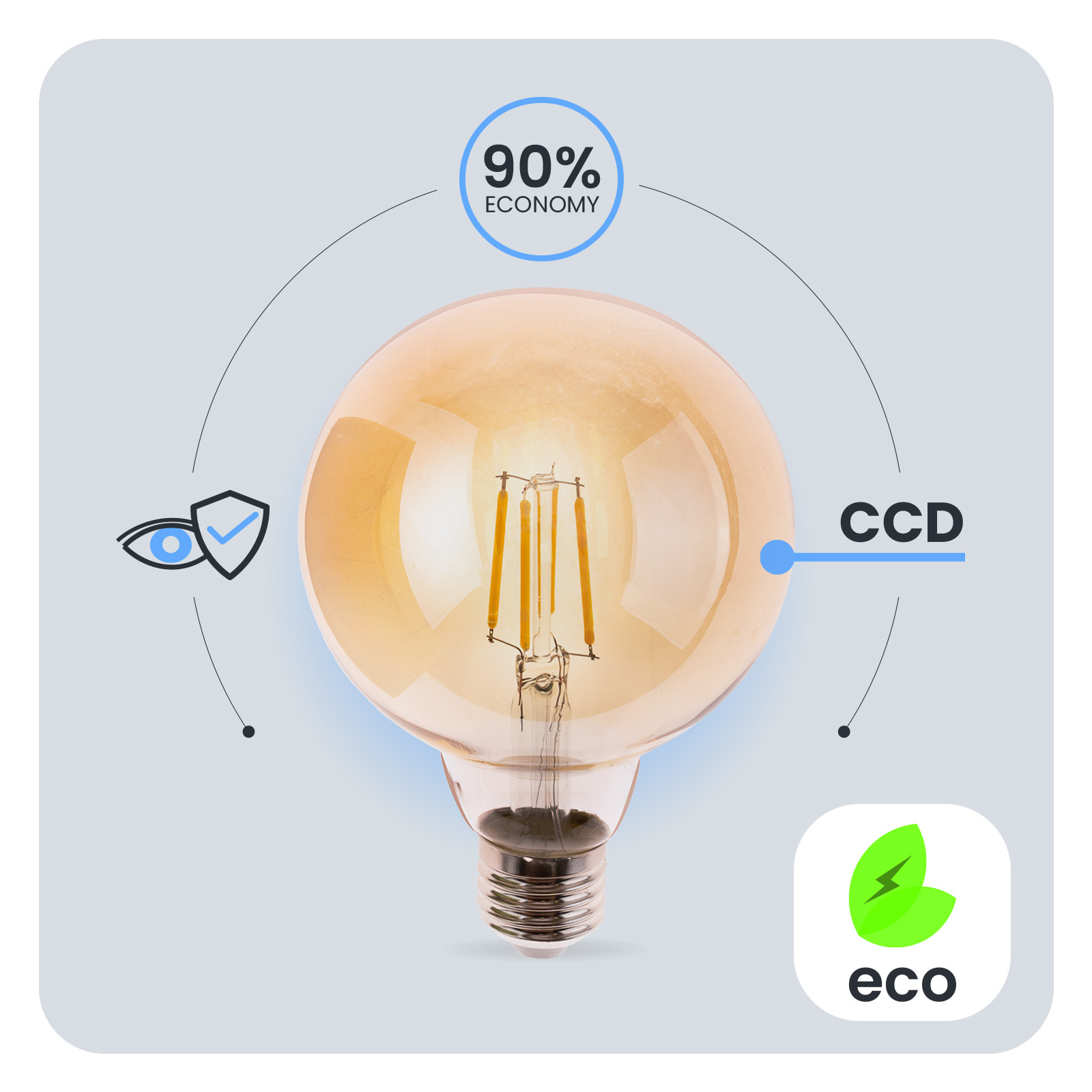 3x Żarówka LED E27 Kula G95 4W = 40W 470LM 2000K Ciepła 360° Bursztynowa Filament LUMILED - pierwsza cecha produktu