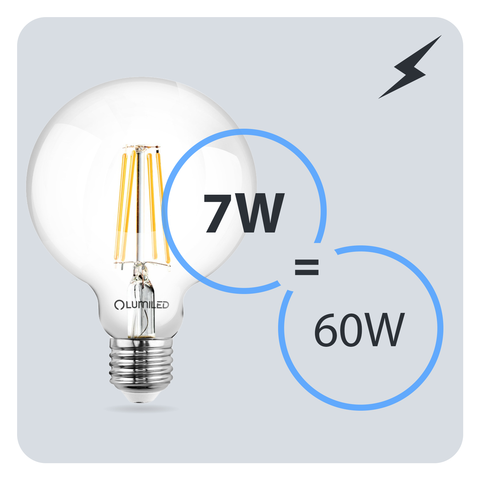 Żarówka LED E27 Kula G125 7W = 60W 806lm 3000K Ciepła 360° FILAMENT LUMILED - trzecia cecha produktu