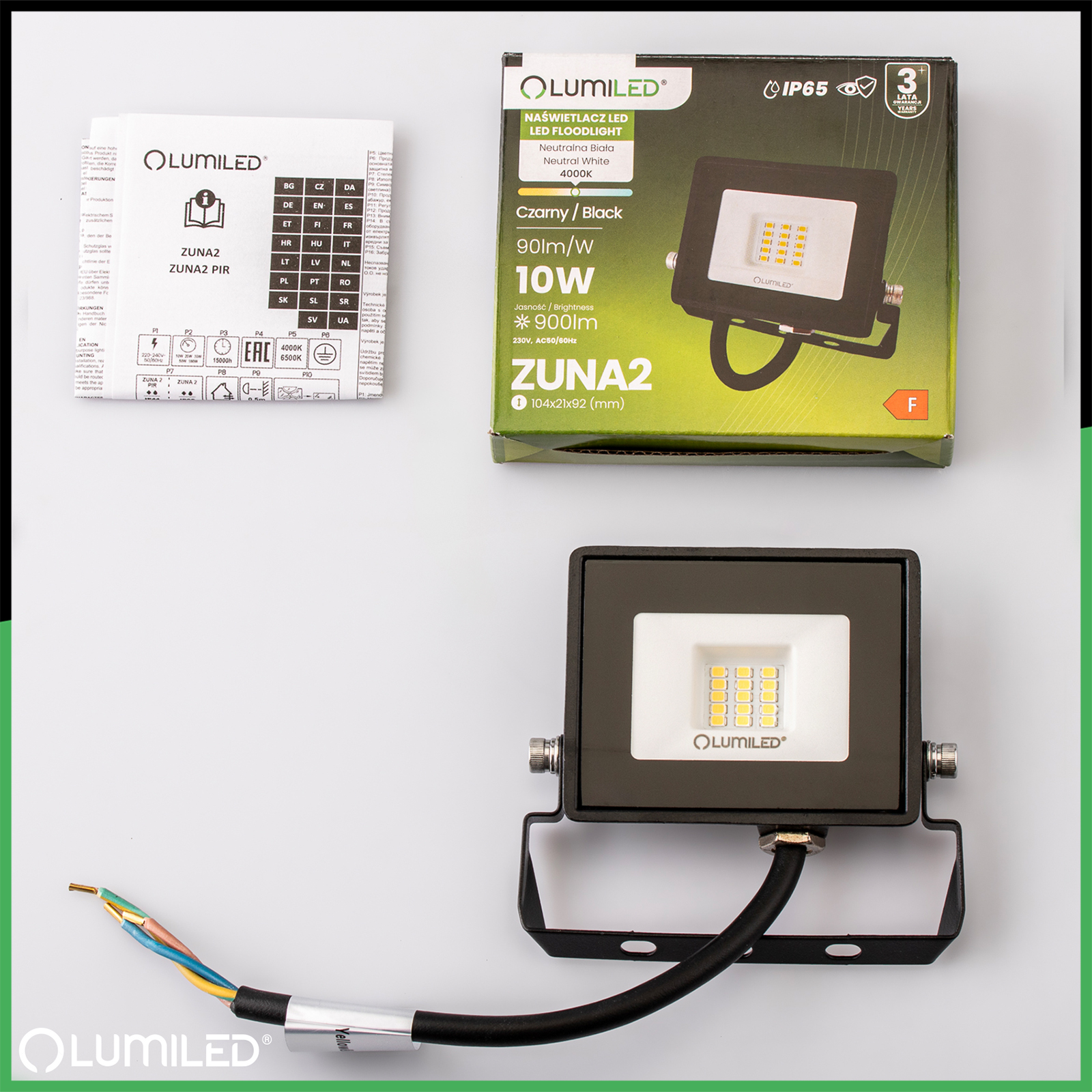 Naświetlacz LED ZUNA2 10W 900lm 4000K IP65 Czarny LUMILED - skład produktu