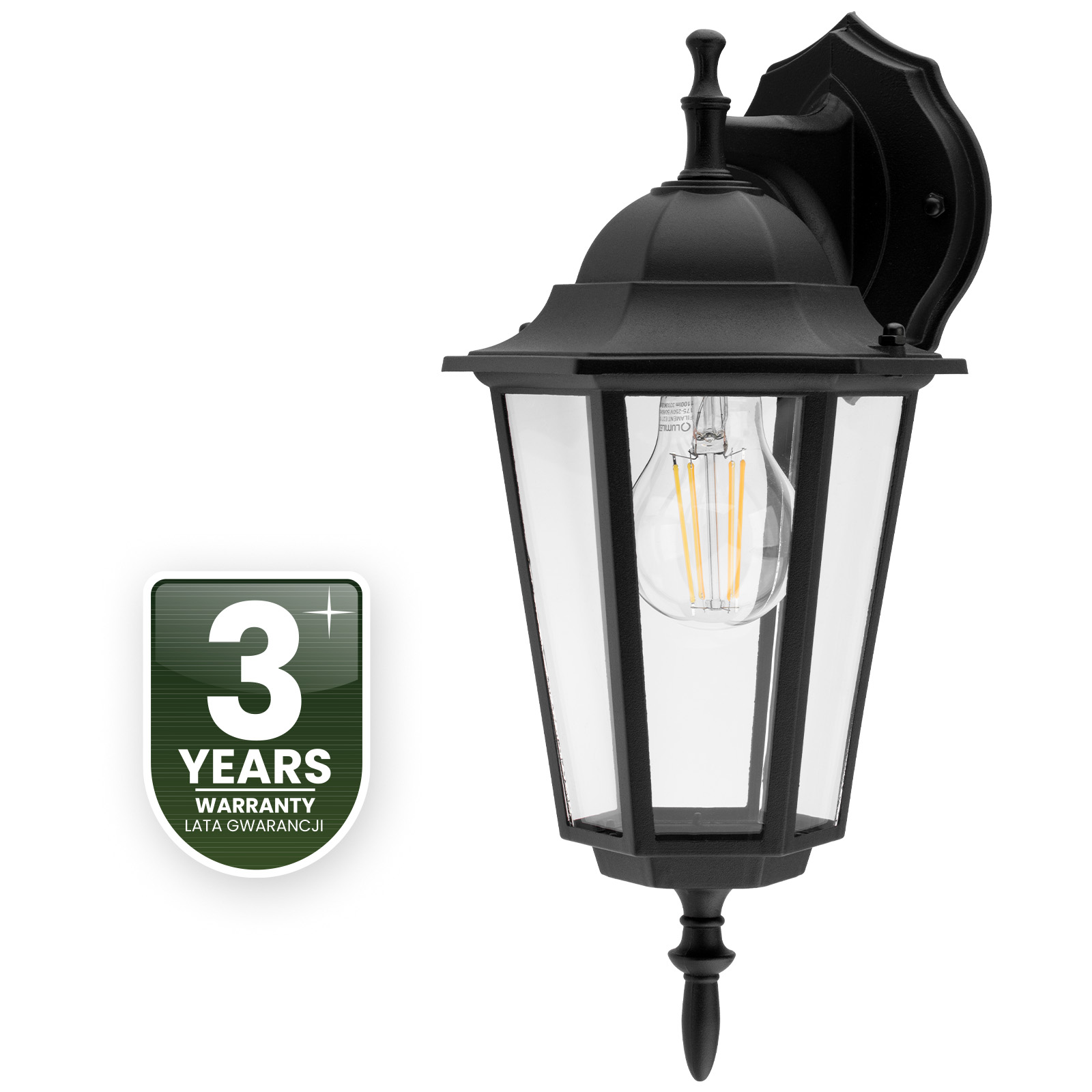 Kinkiet Ogrodowy Elewacyjny Zewnętrzny E27 LATARNIA do DOŁU Czarna BELLIS LUMILED - czwarta cecha produktu