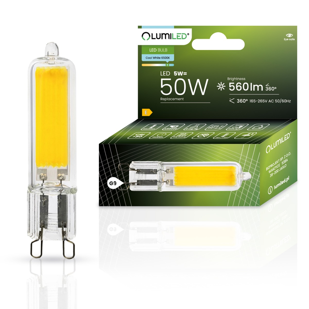 Żarówka LED G9 Kapsułka 5W = 50W 560lm 6500K Zimna 360° FILAMENT LUMILED - główne zdjęcie produktu