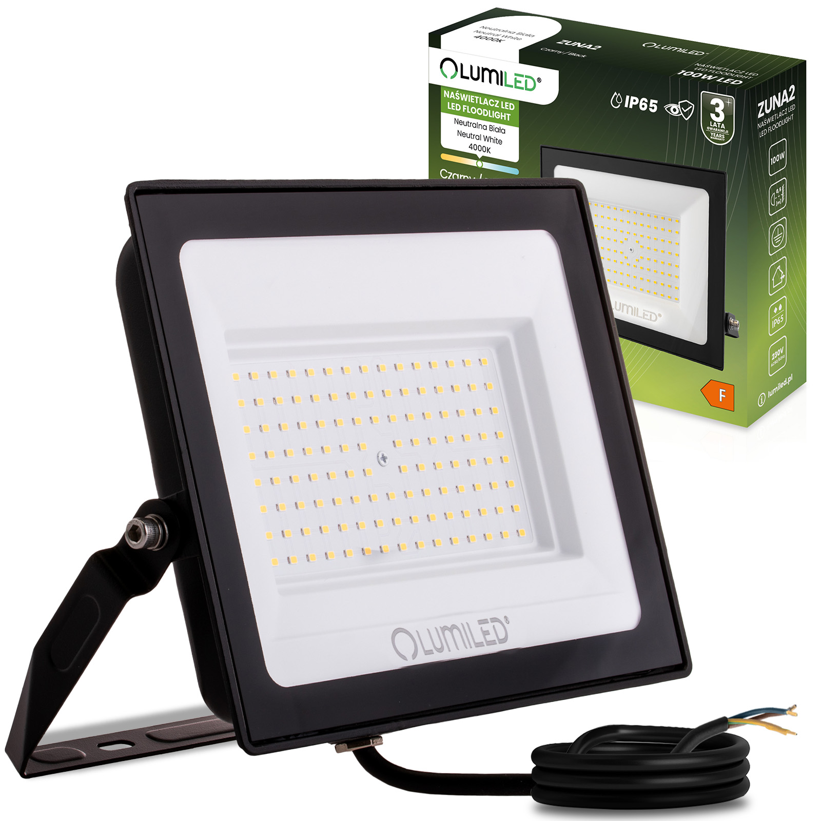 Naświetlacz LED ZUNA2 100W 9000lm 4000K IP65 Czarny LUMILED - główne zdjęcie produktu