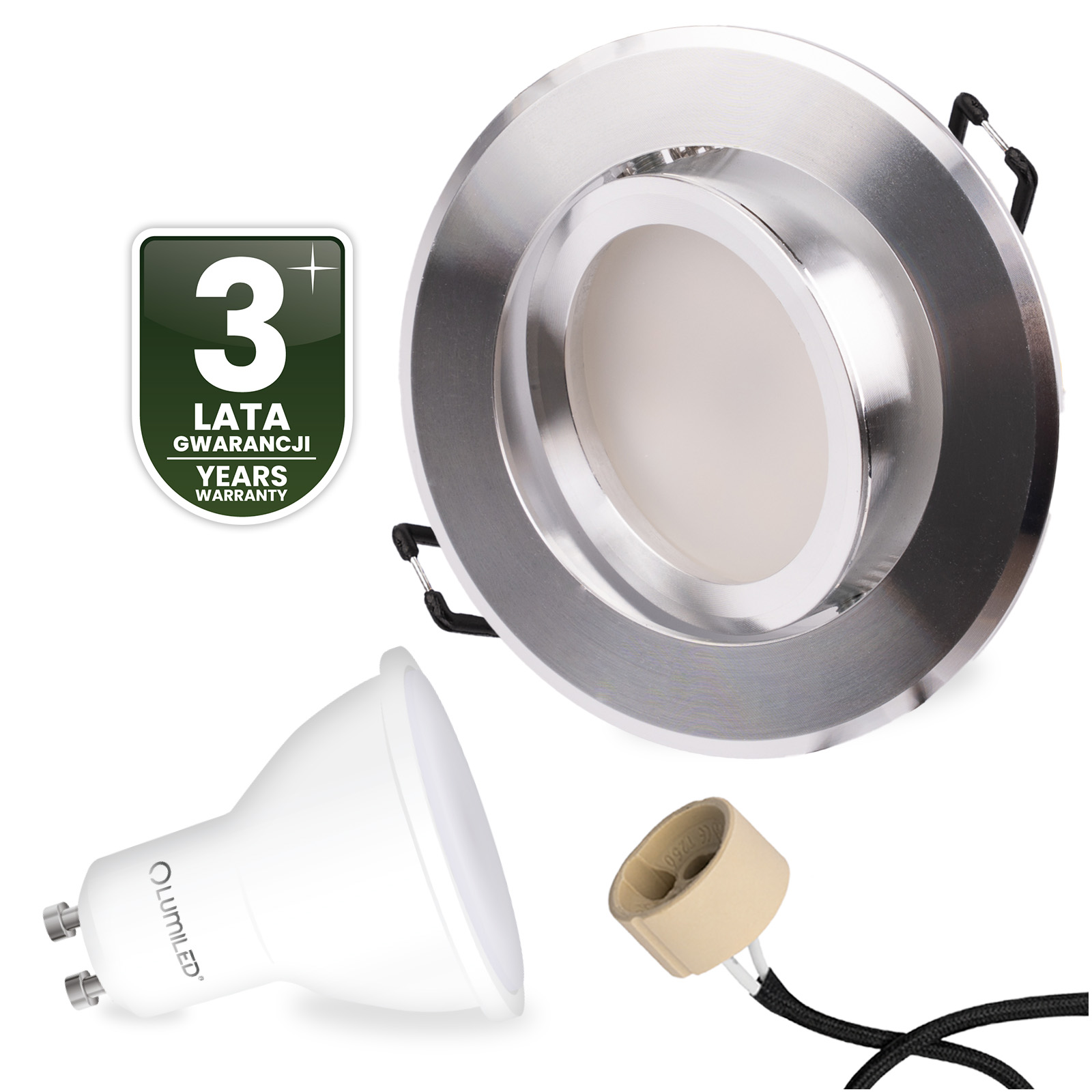 Oprawa Halogenowa Podtynkowa Okrągła Ruchoma TRIX 3w1 GU10 6W 4000K Srebrna Błyszcząca LUMILED - czwarta cecha produktu