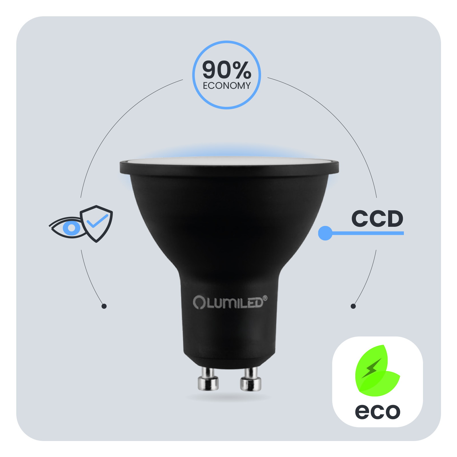 Żarówka LED GU10 Reflektor PAR16 6W = 50W 600lm 4000K Neutralna 120° Czarna LUMILED - pierwsza cecha produktu