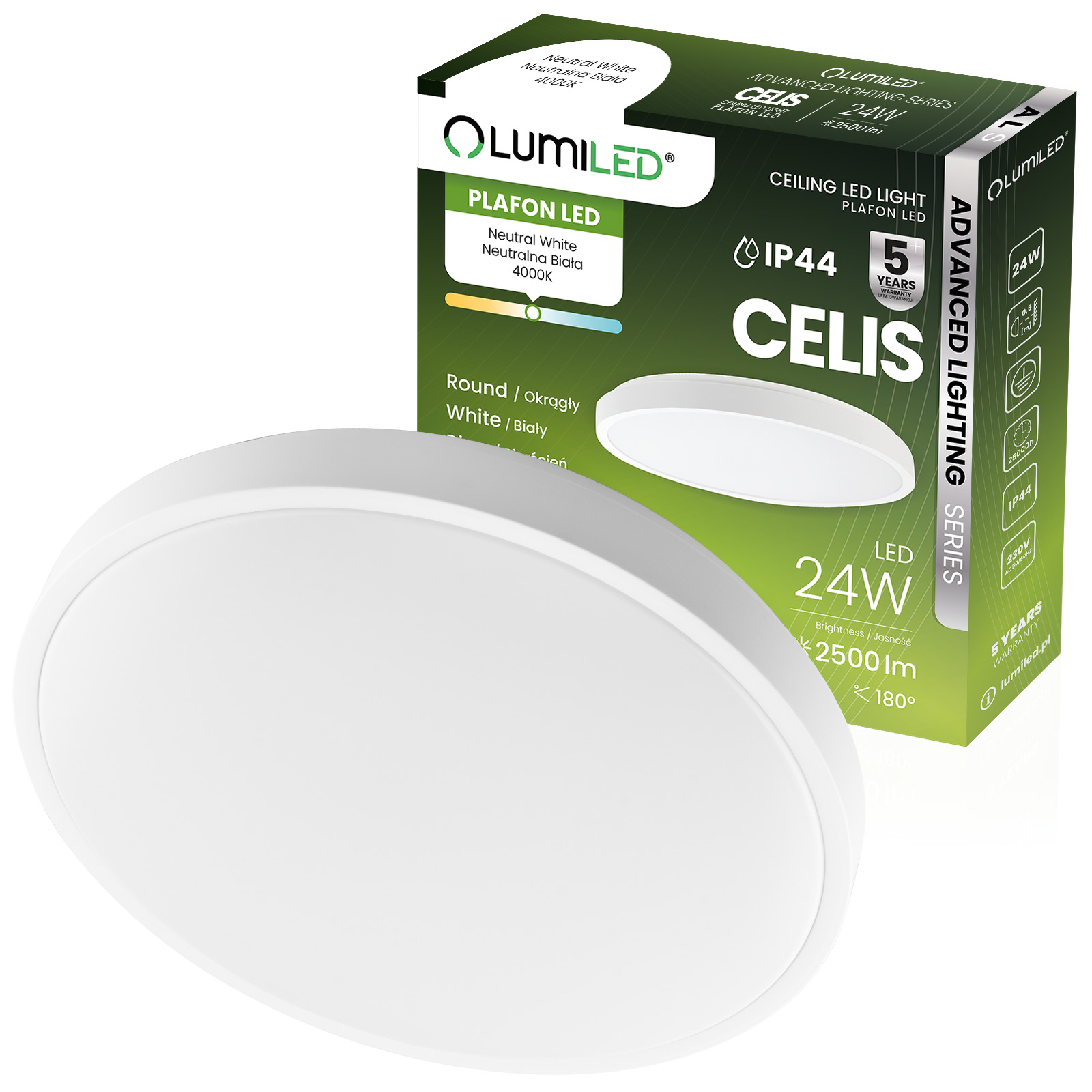 Plafon LED Lampa Sufitowa Natynkowa 24W 4000K CELIS Okrągły IP44 Biały Ring ALS LUMILED - główne zdjęcie produktu