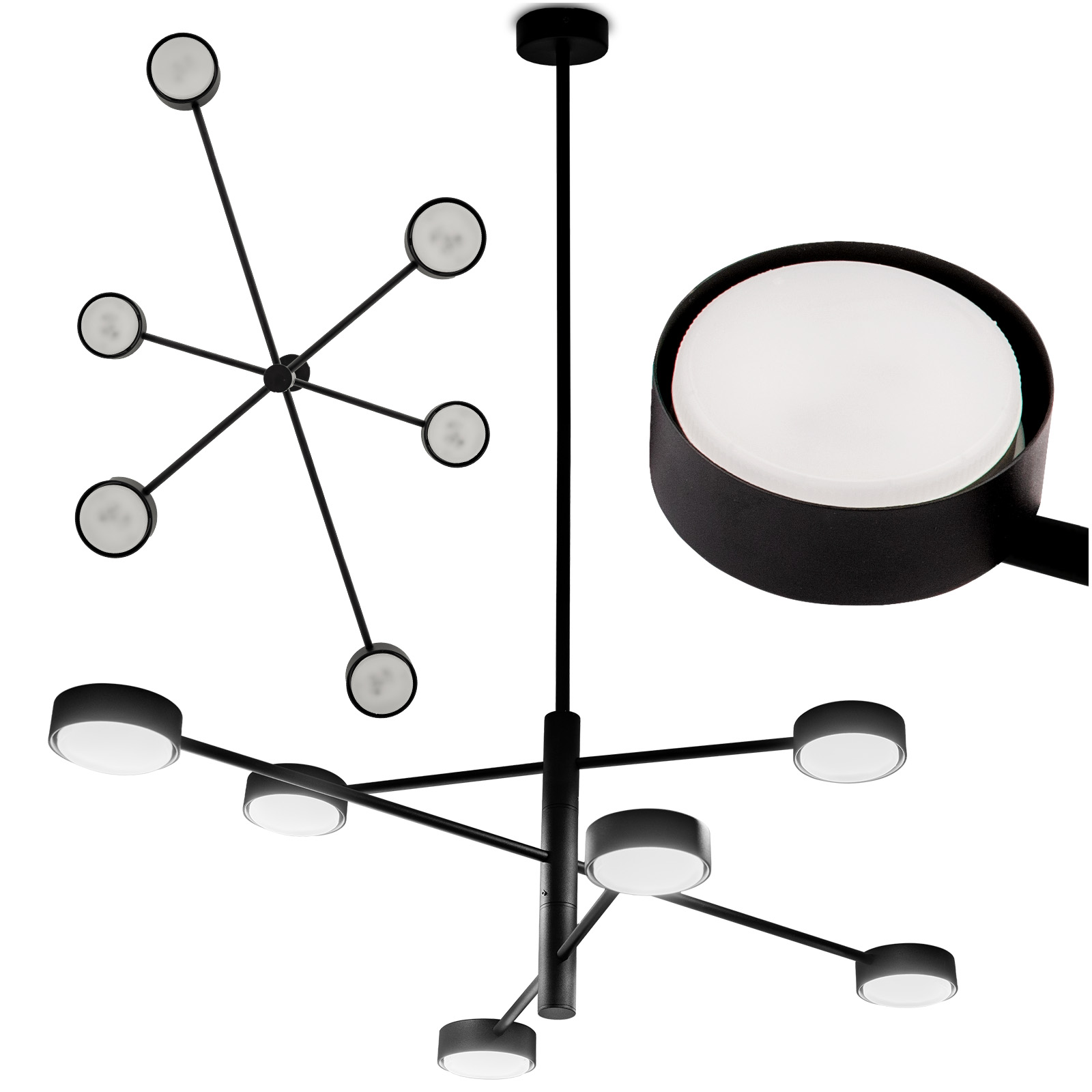 Lampa Sufitowa Wisząca LED 6x GX53 Żyrandol Reflektor Czarna OVILO LUMILED - główne zdjęcie produktu