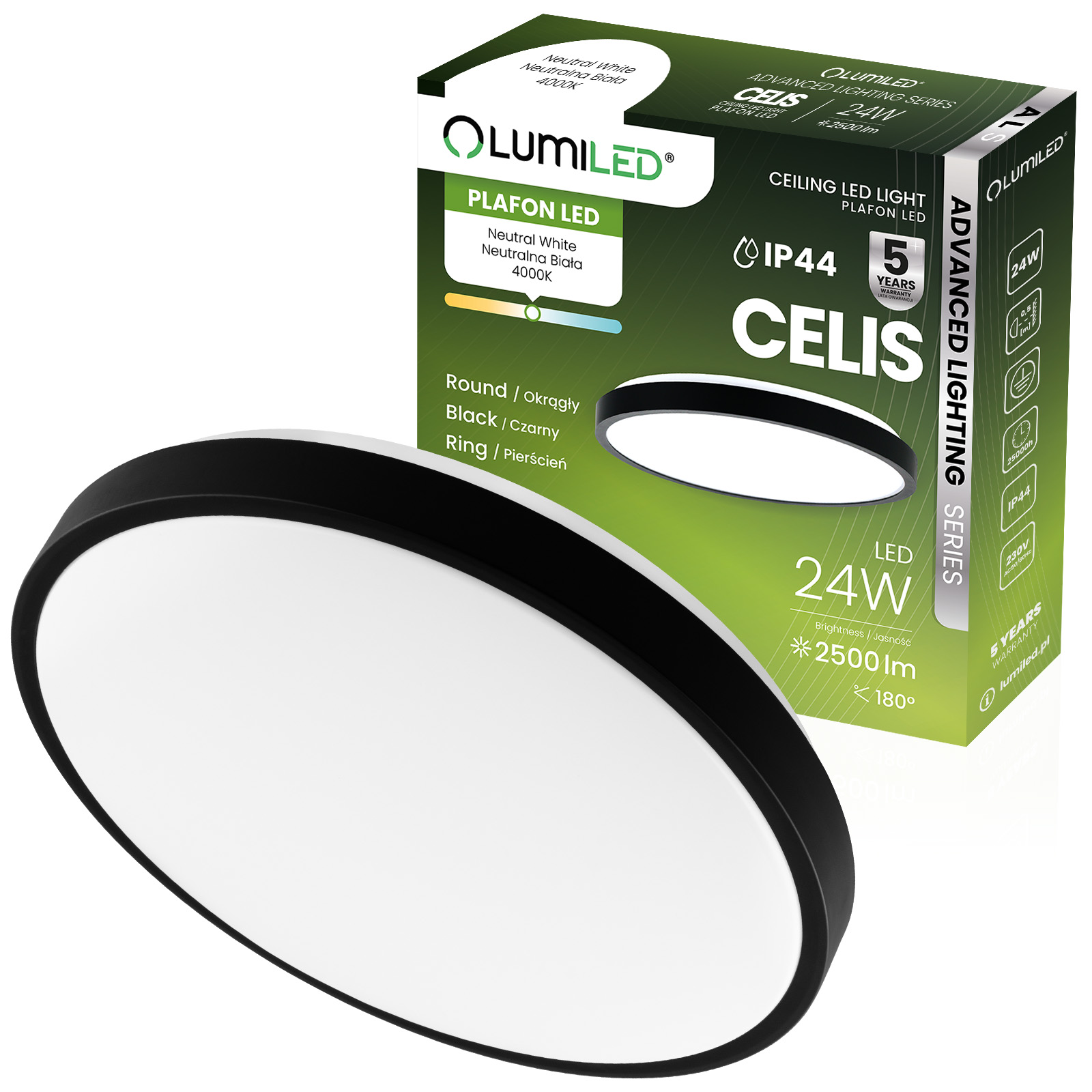 Plafon LED Lampa Sufitowa Natynkowa 24W 4000K CELIS Okrągły IP44 Czarny Ring ALS LUMILED - główne zdjęcie produktu