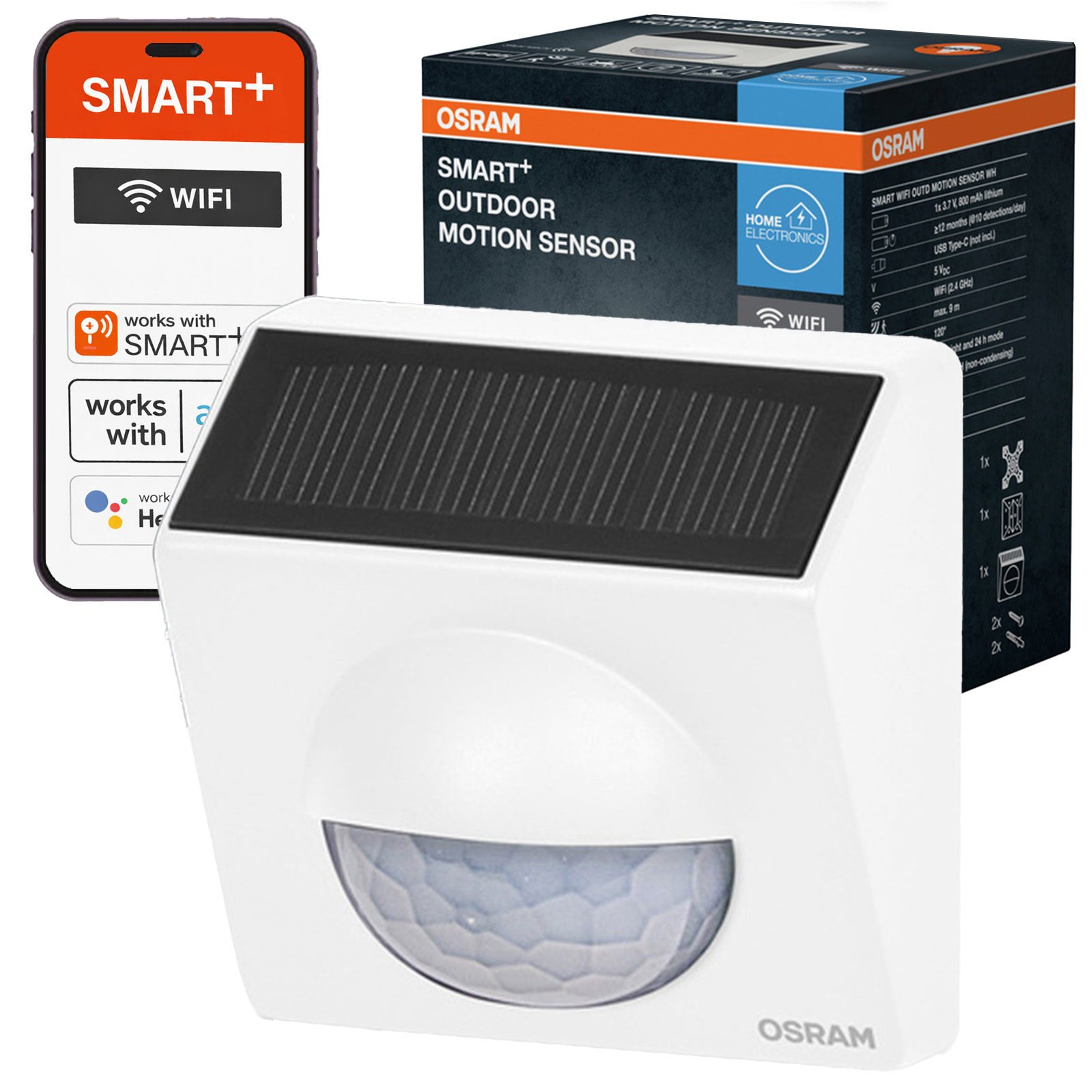 Czujnik Ruchu Zewnętrzny Solarny Bezprzewodowy 120° IP65 USB-C Biały SMART WiFi 2.4GHz Osram - główne zdjęcie produktu