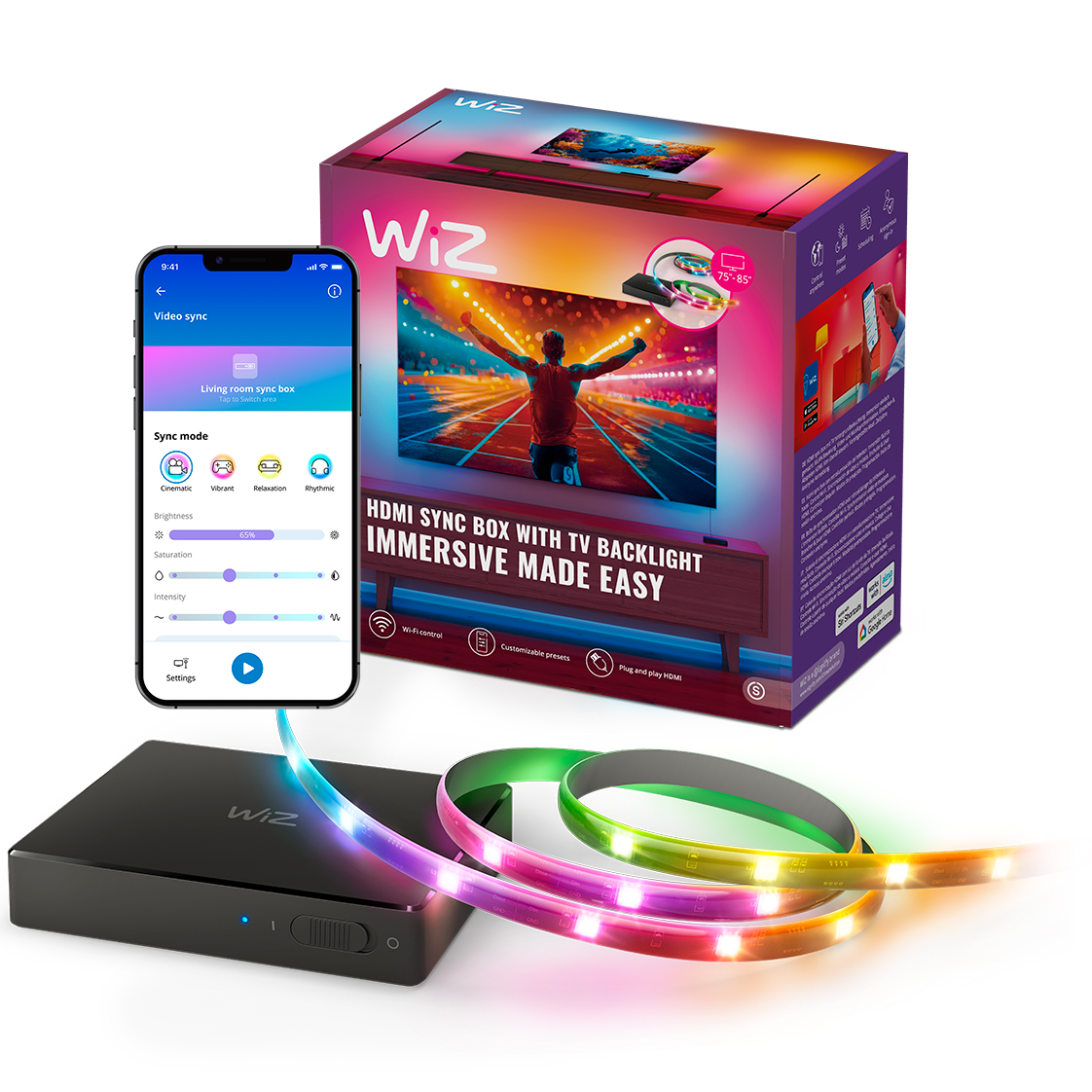 Inteligentna Taśma LED RGBIC do Monitora Telewizora TV 75"-85" z HDMI Sync Box Wi-Fi WiZ - główne zdjęcie produktu