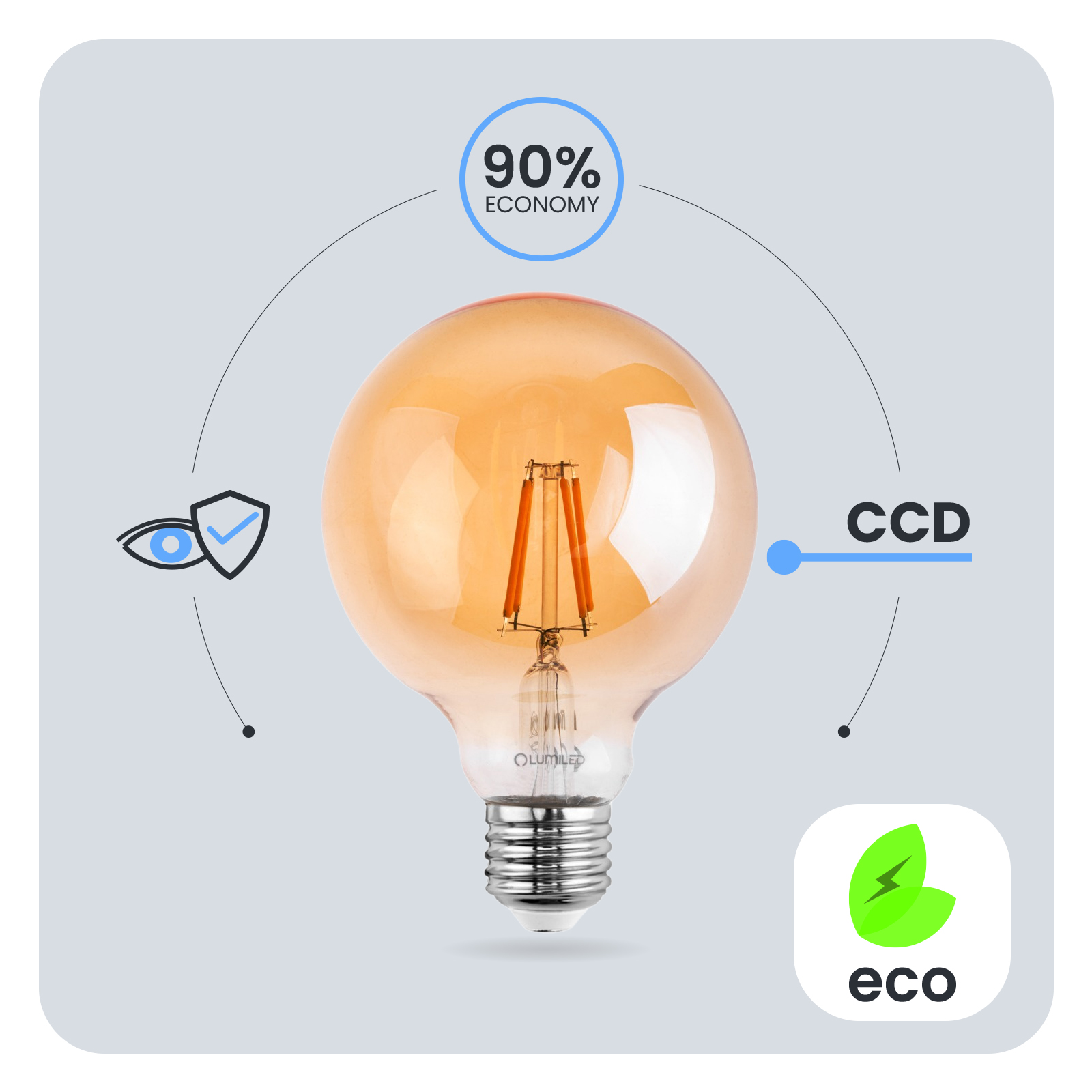 Żarówka LED E27 Kula G125 7W = 60W 806lm 2000K Ciepła 360° BURSZTYNOWA FILAMENT LUMILED - pierwsza cecha produktu