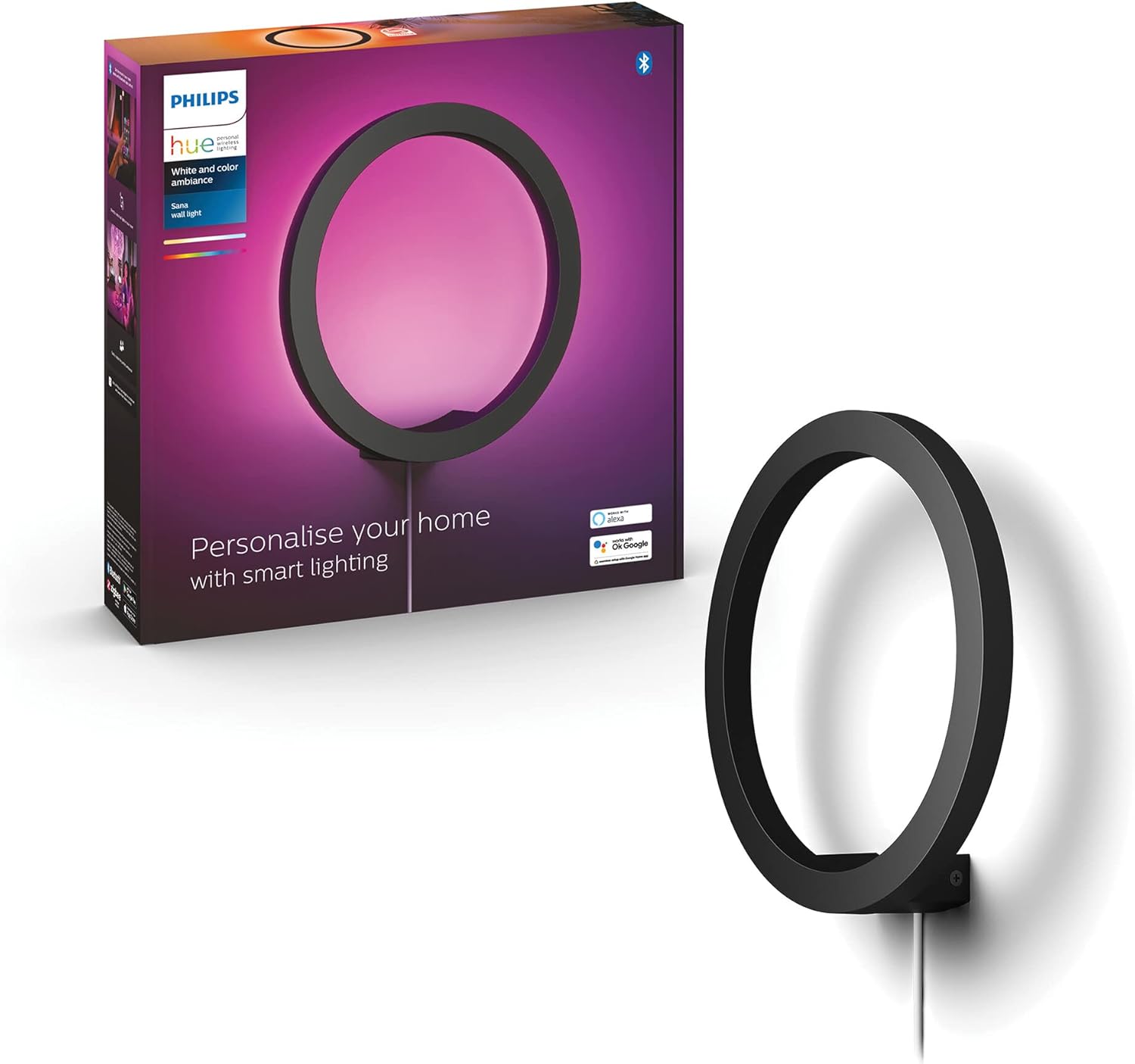 Lampa Ścienna Kinkiet LED 20W 1400lm IP20 White and Color Ambiance RGB + TW Czarna Inteligentna SMART Zigbee Bluetooth Sana Philips HUE - główne zdjęcie produktu