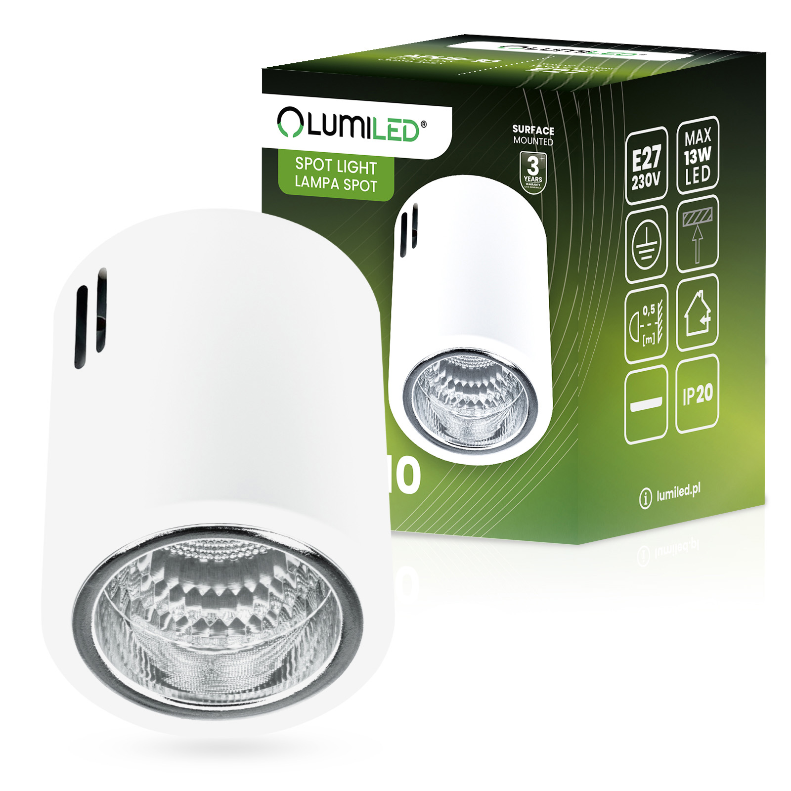 Oprawa Sufitowa Natynkowa Stała Okrągła APUS 10 Spot TUBA Biała E27 - główne zdjęcie produktu