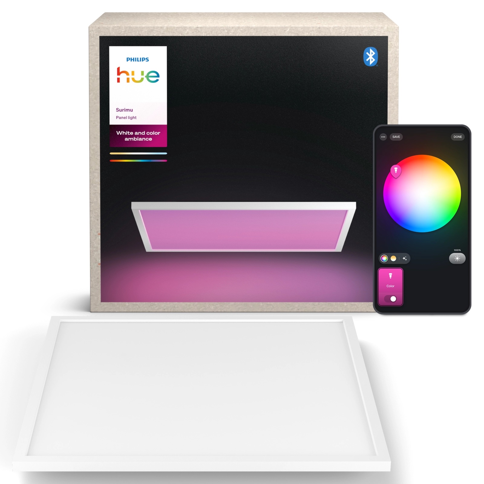 Panel LED Lampa Sufitowa Natynkowa 60x60 cm 60W 4150lm IP20 White and Color Ambiance RGB + TW Biała Inteligentna SMART Zigbee Bluetooth Surimu Philips HUE - główne zdjęcie produktu