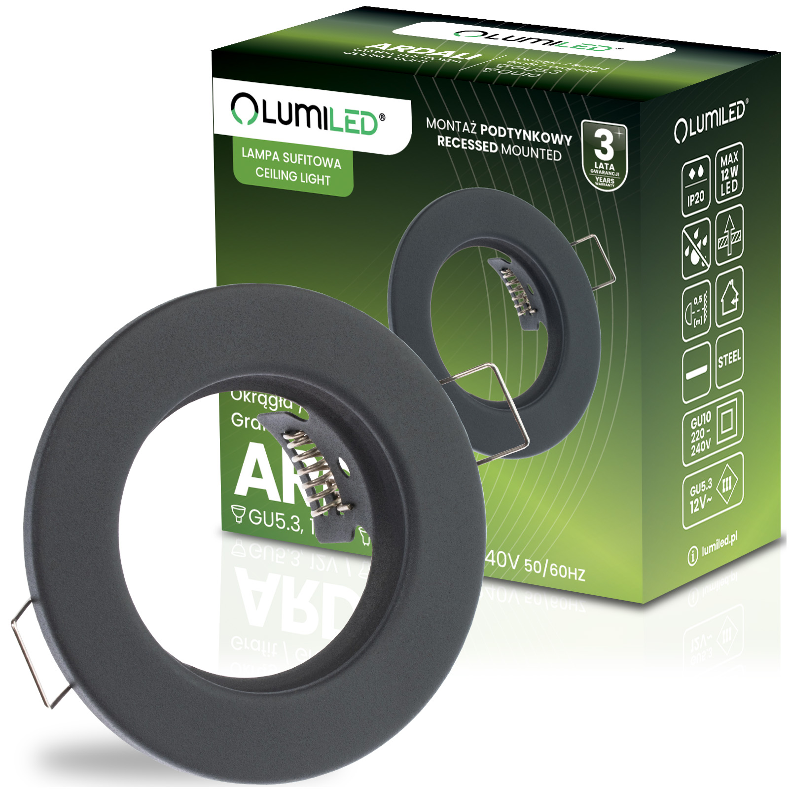 Oprawa Halogenowa Podtynkowa Okrągła Grafit GU10 MR16 ARDALI LUMILED - główne zdjęcie produktu