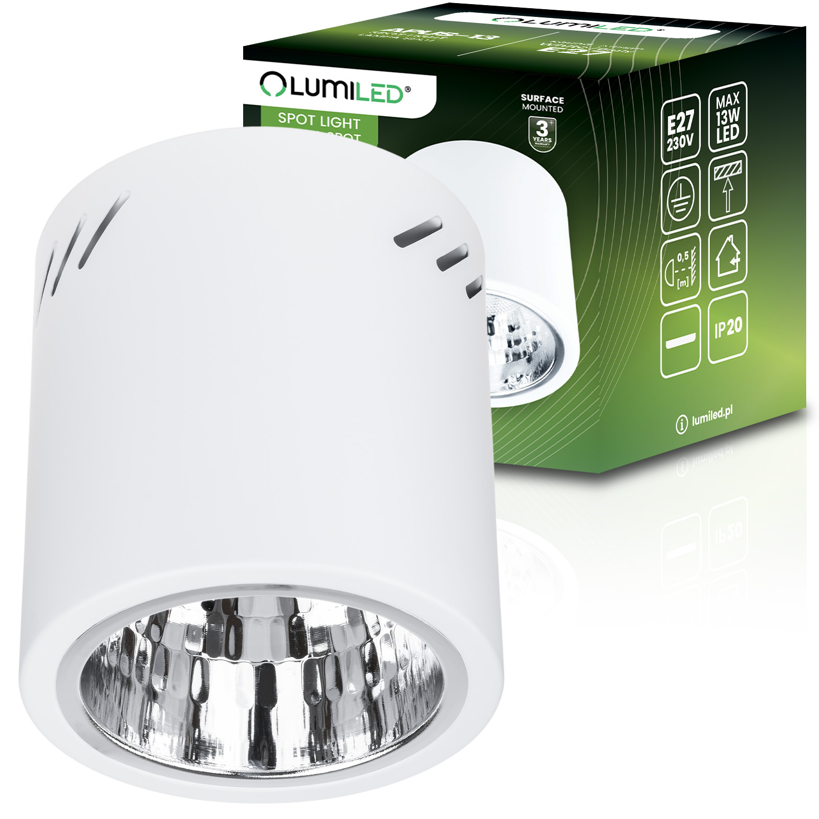 Oprawa Sufitowa Natynkowa Stała Okrągła APUS 13 Spot TUBA Biała E27 - główne zdjęcie produktu