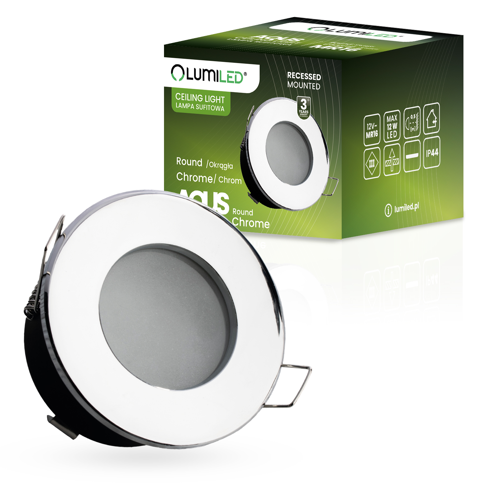 Oprawa Halogenowa Podtynkowa Wpuszczana LED MR16 Okrągła Chrom AQUS Lumiled - główne zdjęcie produktu