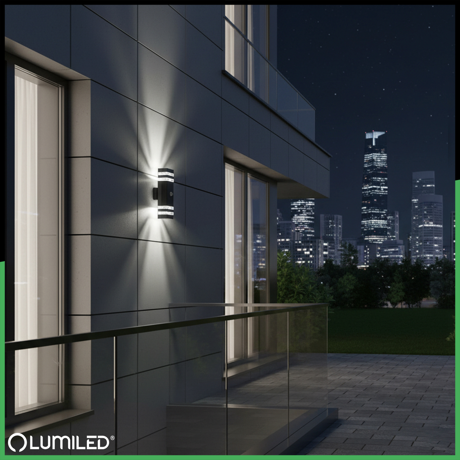 Lampa Ogrodowa Kinkiet Elewacyjny góra dół 2xGU10 Czarny Czujnik Ruchu i Zmierzchu IP54 PROTEA LUMILED - obszar zastosowań