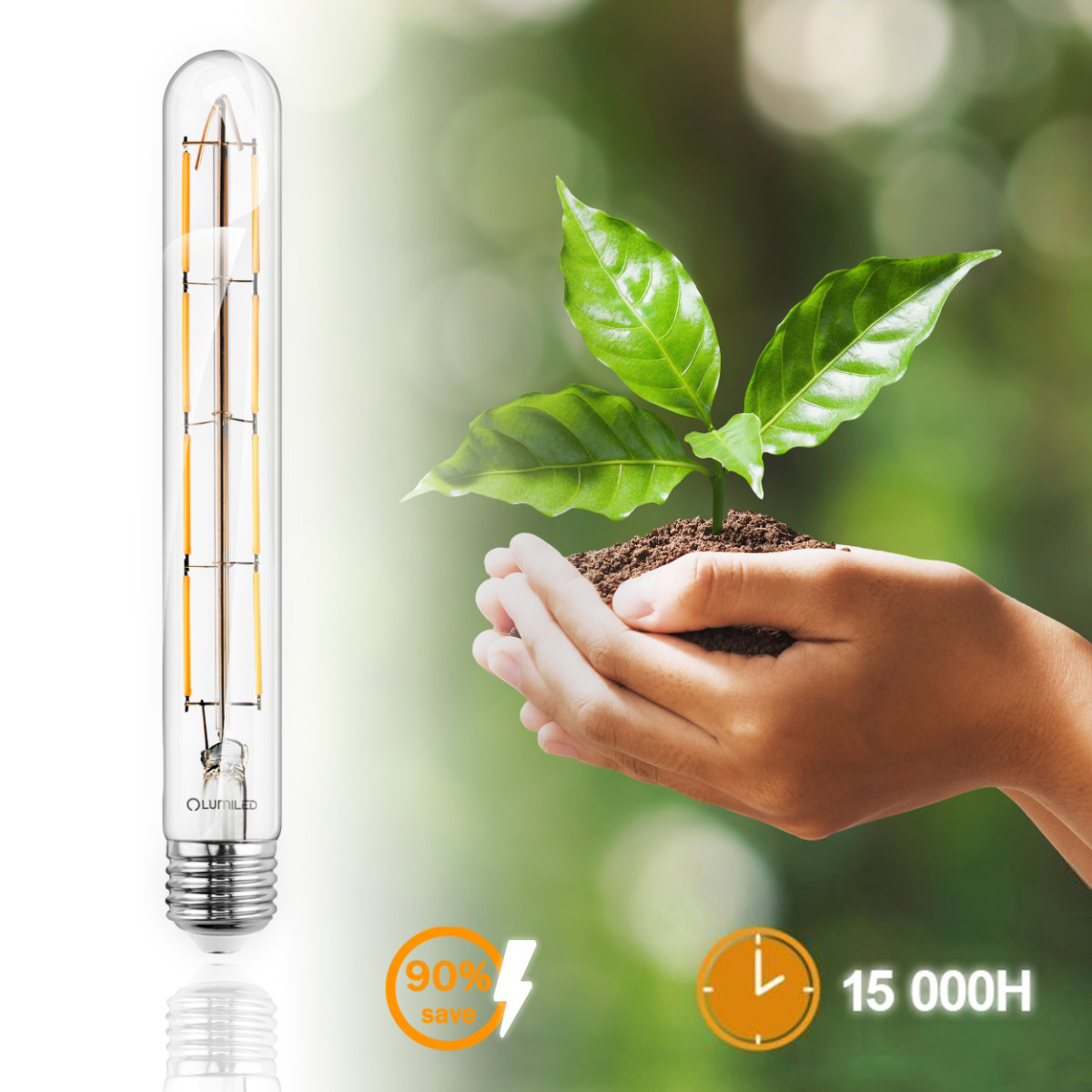 Żarówka LED E27 Tubularna T30 8W = 75W 1055lm 3000K Ciepła 360° FILAMENT LUMILED - druga cecha produktu