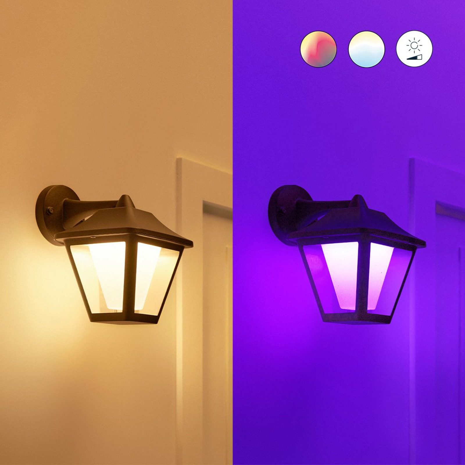 Kinkiet Ogrodowy LED Lampa Zewnętrzna 9.5W 600lm 2700-5000K RGB + TW Czarna Kwadratowa Inteligentna SMART WiFi Bluetooth Aplikacja WiZ - druga cecha produktu