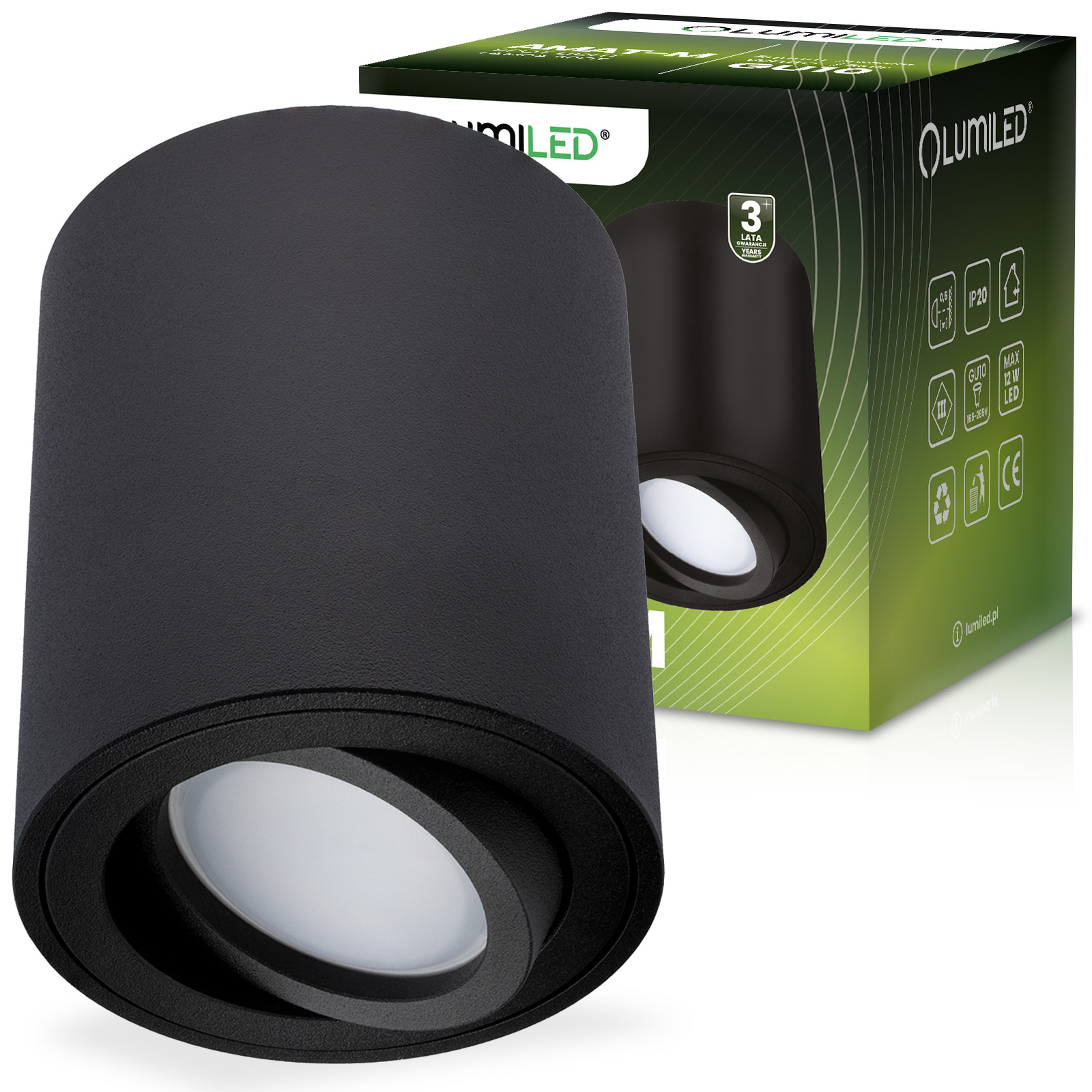 Oprawa Natynkowa HALOGENOWA Spot Tuba Ruchoma GU10 Okrągła Czarna 84mm AMAT-M LUMILED - główne zdjęcie produktu