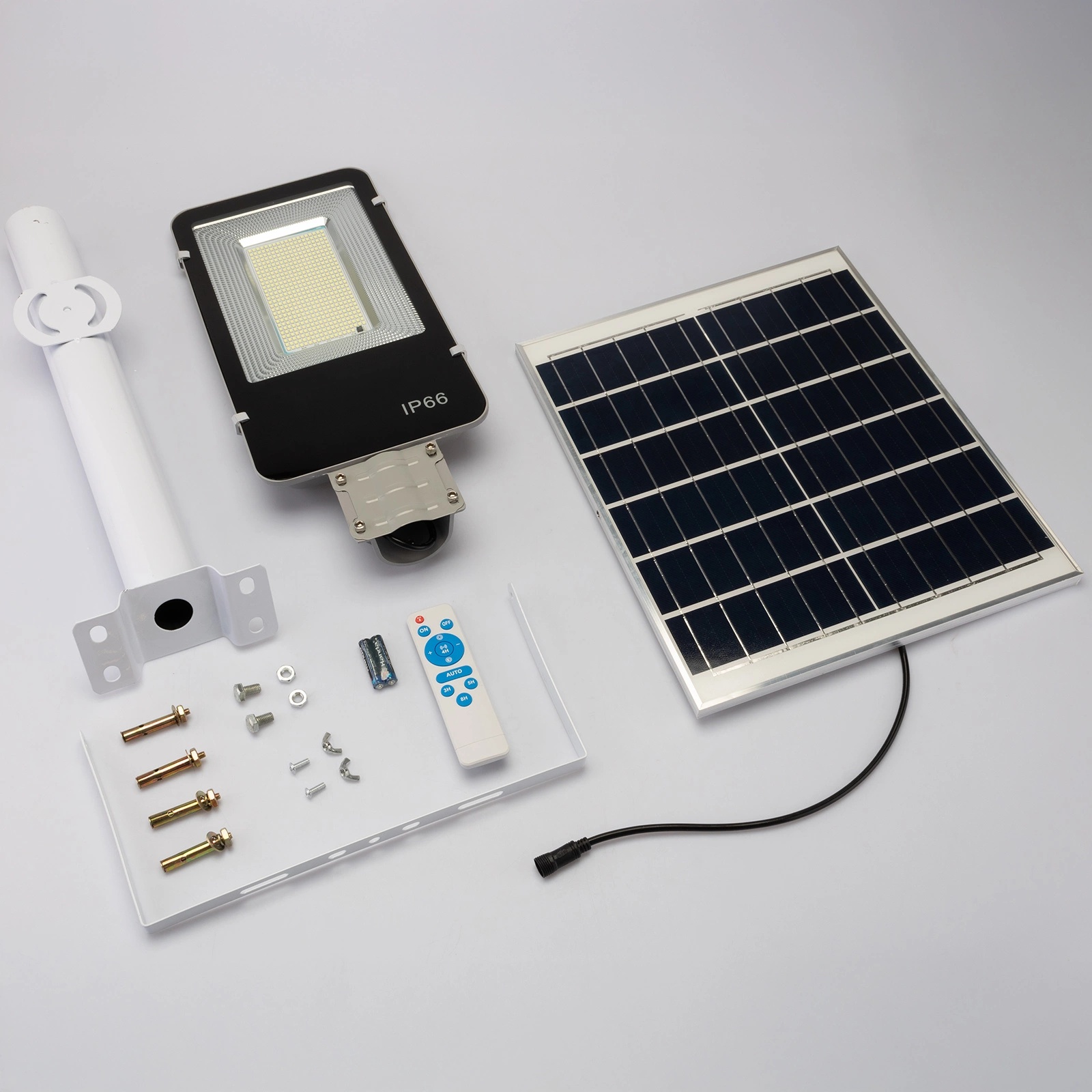 Lampa Solarna Uliczna LED 800W 80000lm 6500K Zimna Czujnik Zmierzchu MOCNA Latarnia Ogrodowa z Regulowanym Panelem + Uchwyt i Pilot - skład produktu