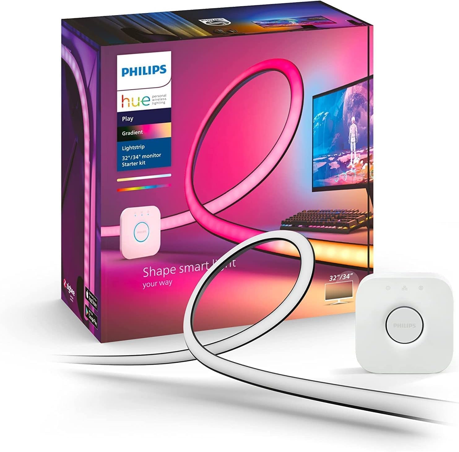 Taśma LED Pasek Podświetlenie do Monitora 32" 34" 19W 1000lm IP20 White and Color Ambiance RGB + TW Inteligentna SMART Zigbee Bluetooth Gradient PC Strip + Mostek Bridge Philips HUE - główne zdjęcie produktu