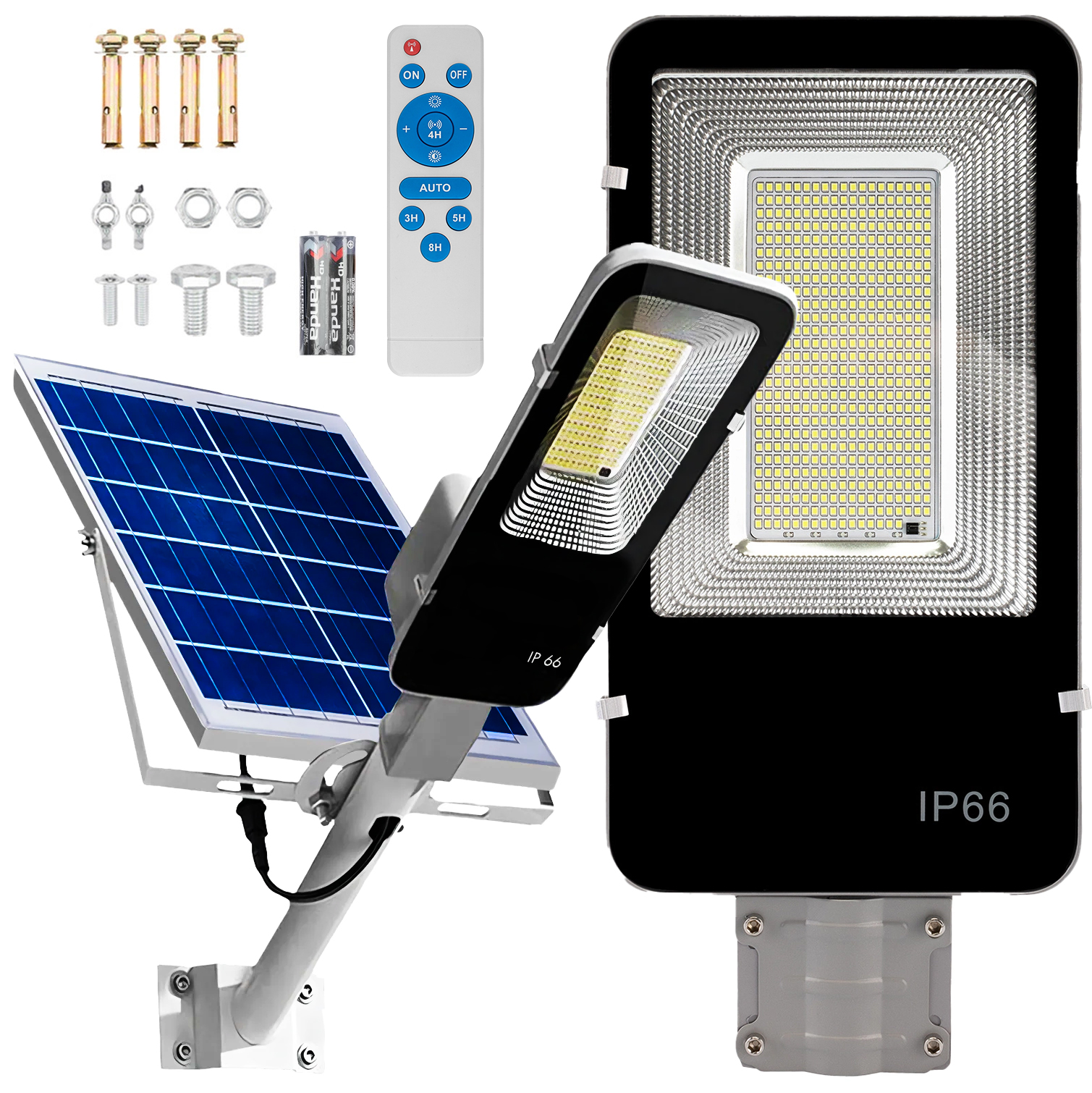 Lampa Solarna Uliczna LED 800W 80000lm 6500K Zimna Czujnik Zmierzchu MOCNA Latarnia Ogrodowa z Regulowanym Panelem + Uchwyt i Pilot - główne zdjęcie produktu