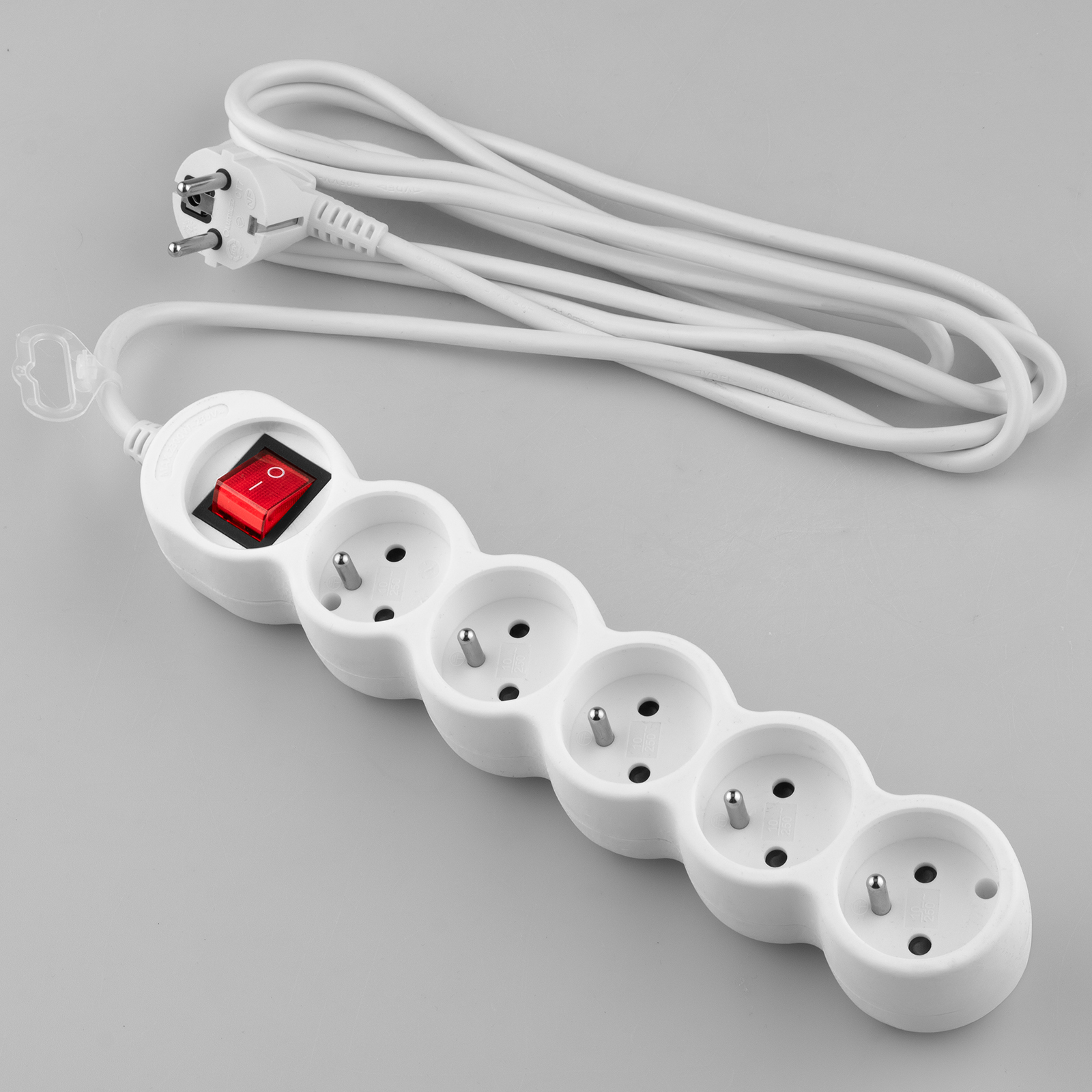 Przedłużacz Sieciowy Kabel z Uziemieniem Listwa Zasilająca 5 Gniazda 3m Włącznik ON/OFF Biały Sznur Lendo Lumiled - skład produktu