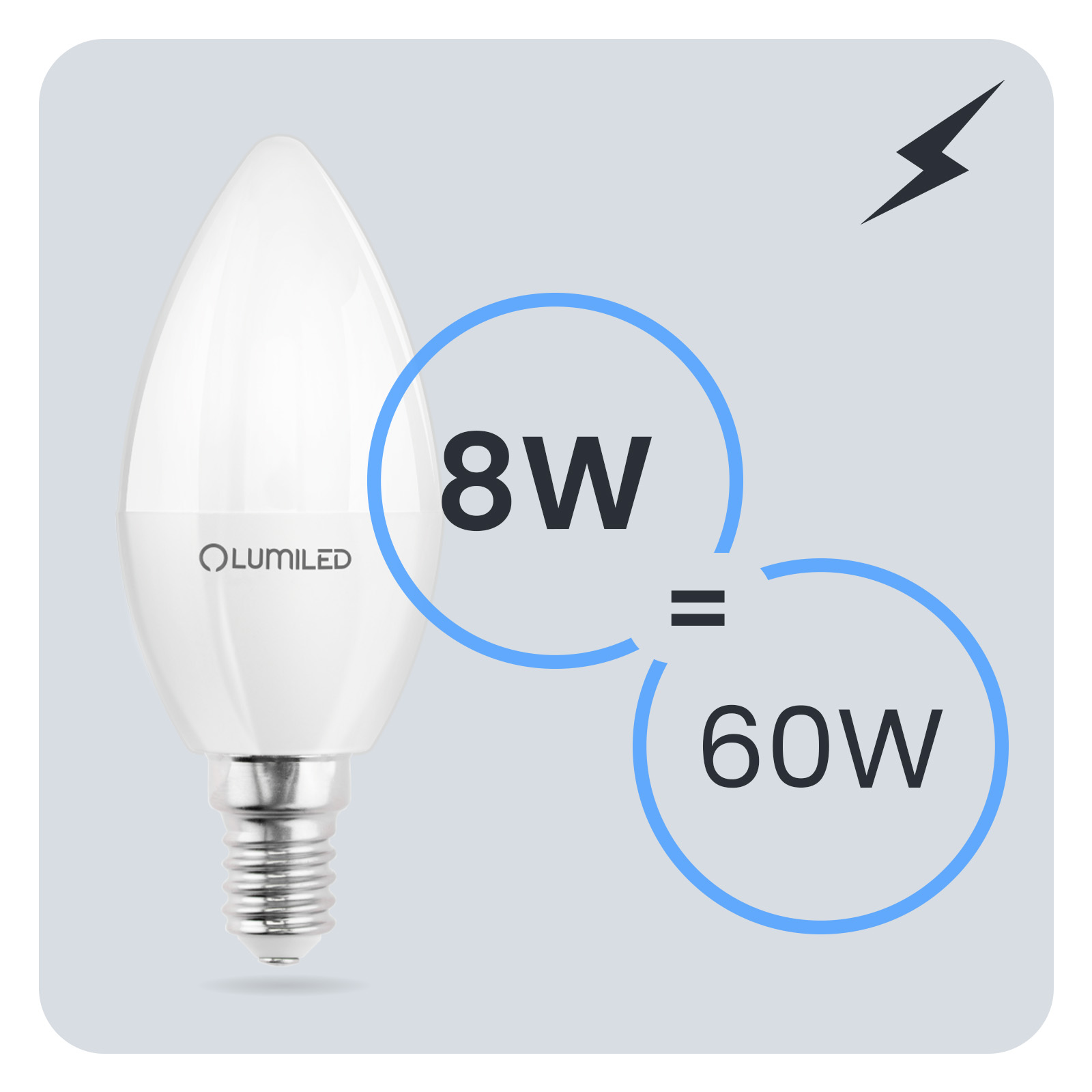 Żarówka LED E14 Świeczka B35 8W = 60W 880lm 6500K Zimna 180° LUMILED - trzecia cecha produktu