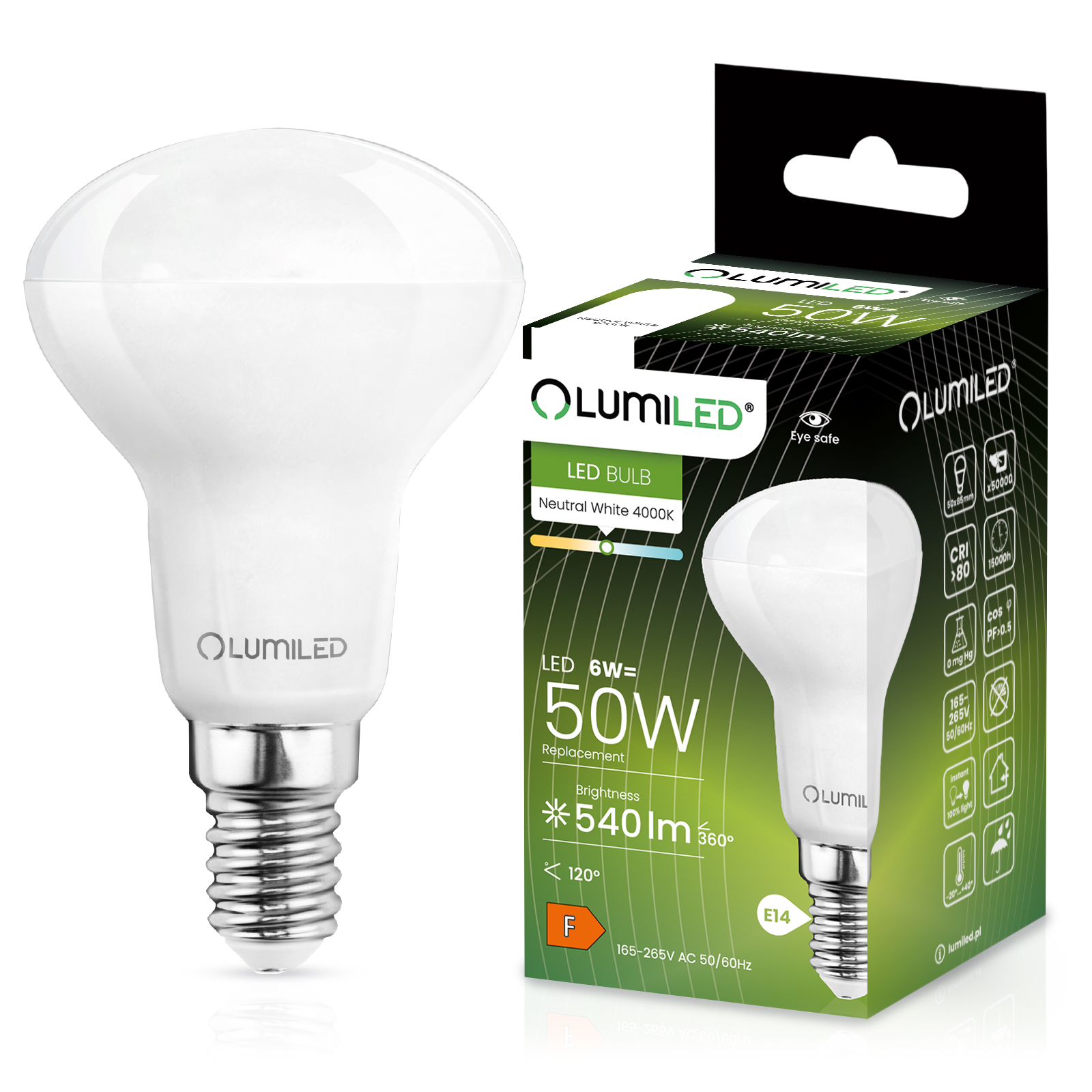 Żarówka LED E14 Reflektor R50 6W = 50W 540lm 4000K Neutralna 120° LUMILED - główne zdjęcie produktu