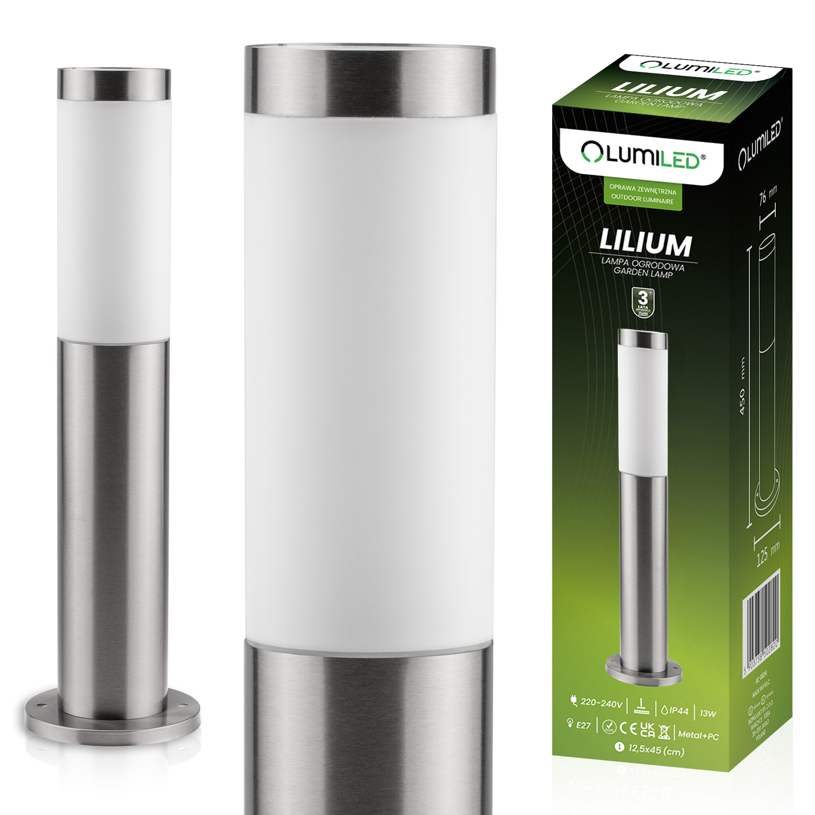 Lampa Ogrodowa Zewnętrzna E27 INOX SŁUPEK 45cm Lilium LUMILED - główne zdjęcie produktu