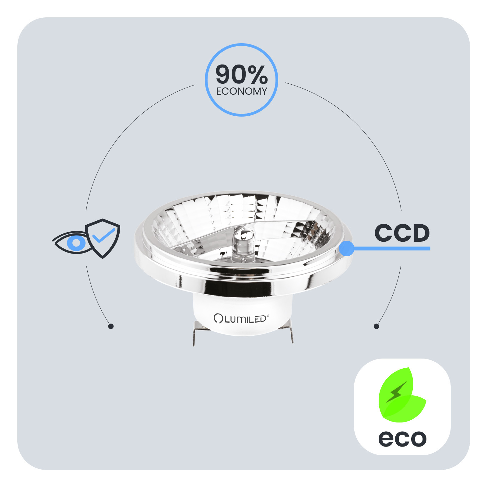 Żarówka LED G53 Reflektor AR111 10W = 75W 1055lm 4000K Neutralna 24° 12V Srebrna LUMILED - pierwsza cecha produktu
