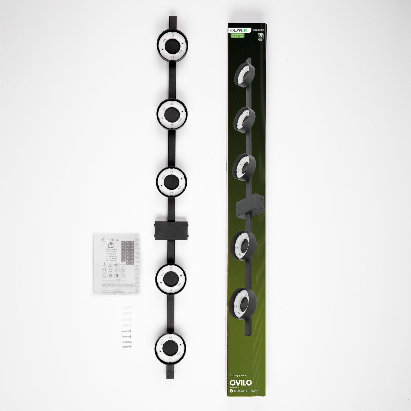 Lampa Sufitowa OVILO Oprawa Halogenowa LED 5x GX53 Kinkiet Reflektor Ścienna LUMILED - skład produktu