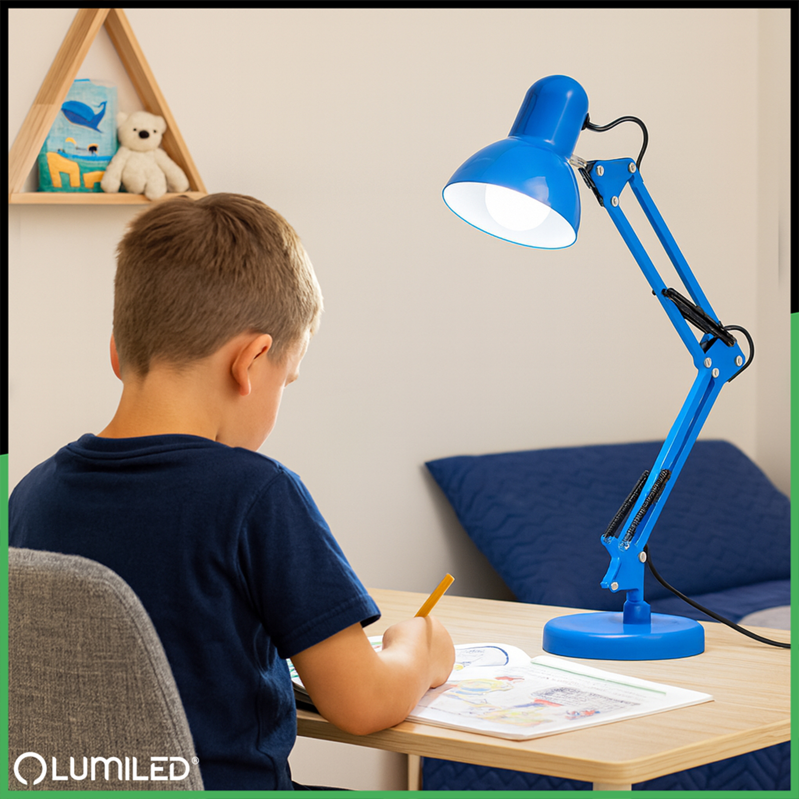 Lampka Biurkowa Kreślarska Stołowa E27 TOBI Niebieska Lumiled + uchwyt na blat - obszar zastosowań