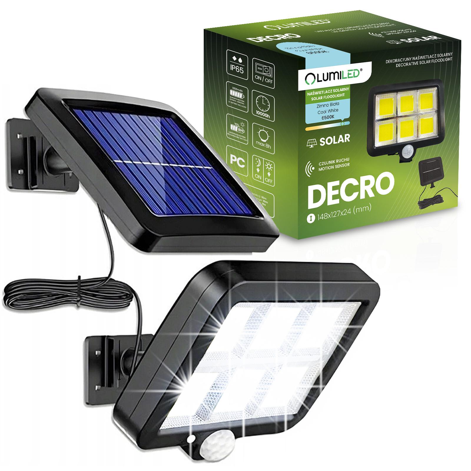 Naświetlacz Solarny LED Halogen Lampa Ogrodowa 6500K IP65 Czujnik Ruchu i Zmierzchu DECRO LUMILED - główne zdjęcie produktu