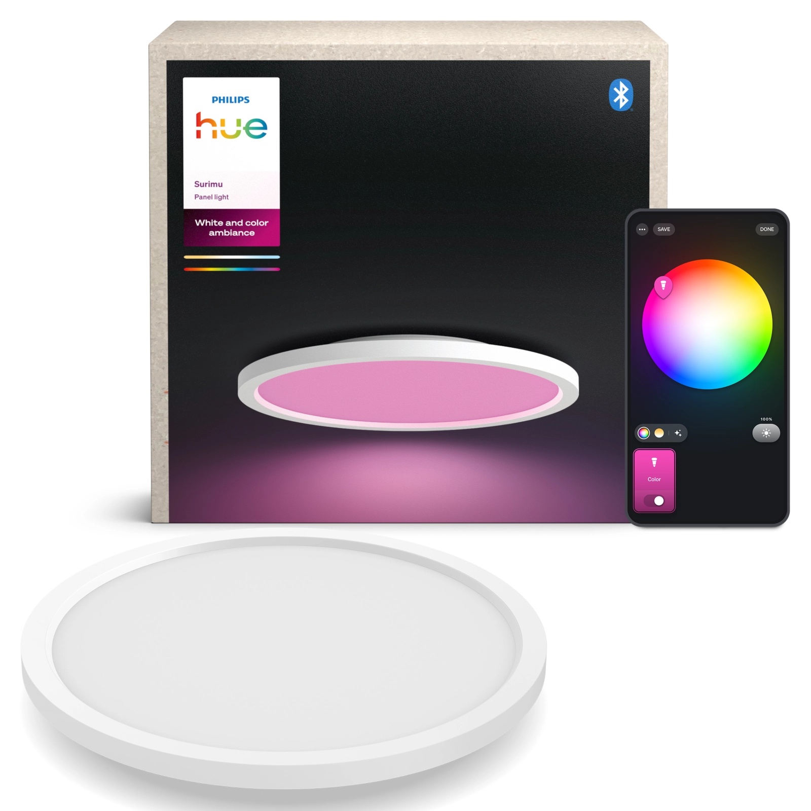 Plafon LED Lampa Sufitowa Natynkowa 40W 2850lm IP20 White and Color Ambiance RGB + TW Biała 39.5cm Inteligentna SMART Zigbee Bluetooth Surimu Philips HUE - główne zdjęcie produktu