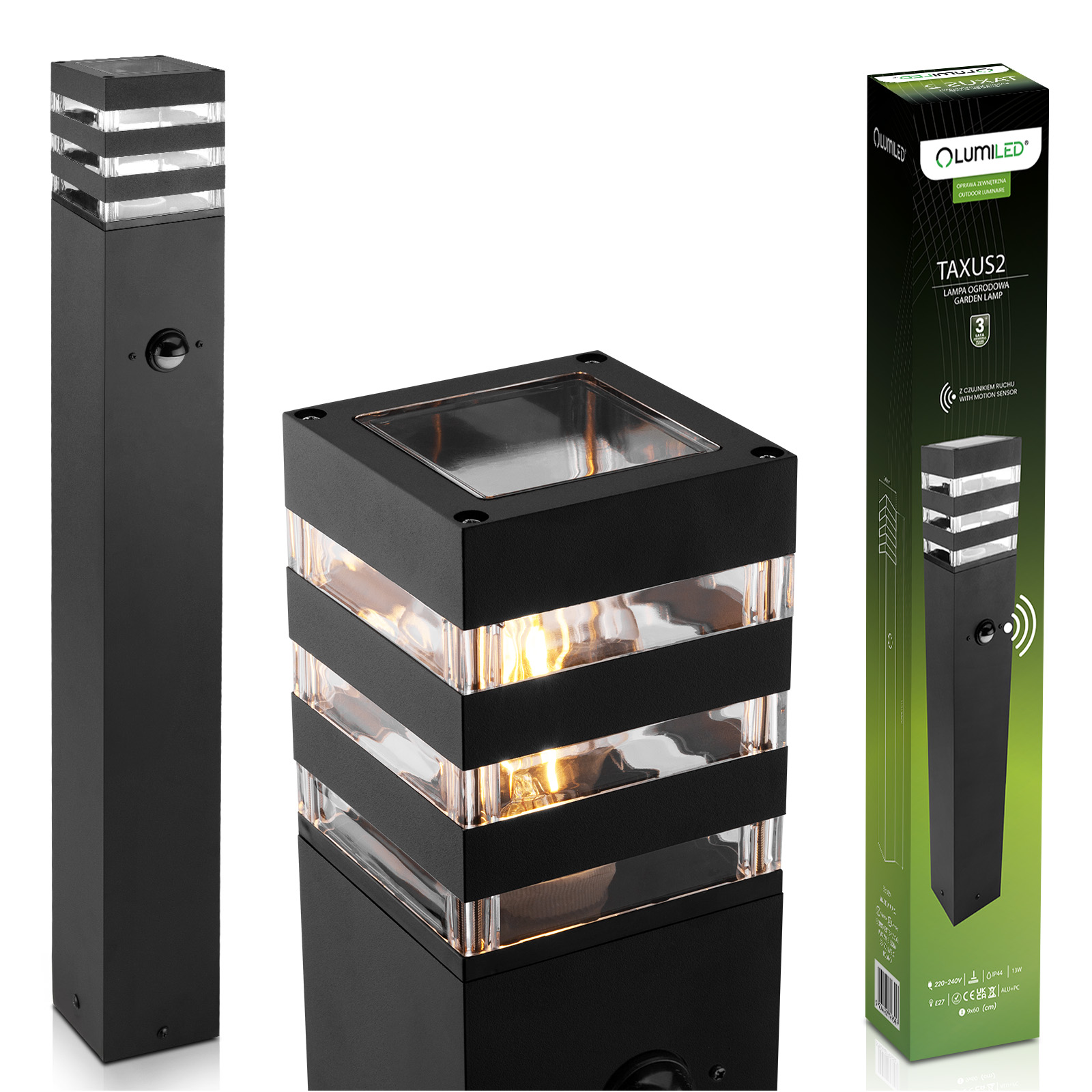 Lampa Ogrodowa Słupek Zewnętrzny Stojący E27 LED Czujnik Ruchu TAXUS 2 60cm LUMILED - główne zdjęcie produktu