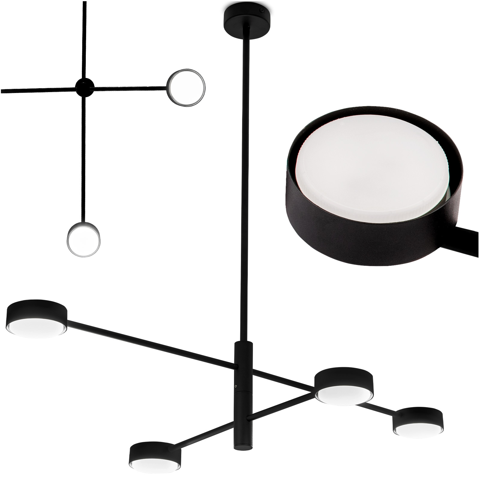 Lampa Sufitowa Wisząca LED 4x GX53 Żyrandol Reflektor Czarna OVILO LUMILED - główne zdjęcie produktu