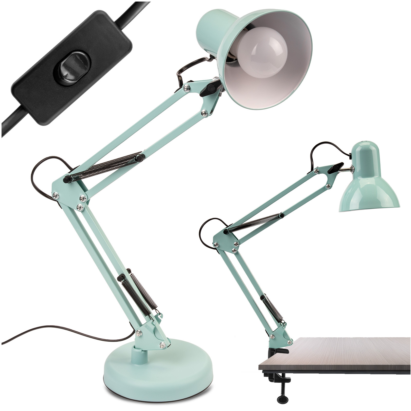Lampka Biurkowa Kreślarska Stołowa E27 TOBI Pastelowa Niebieska Lumiled + uchwyt na blat - główne zdjęcie produktu