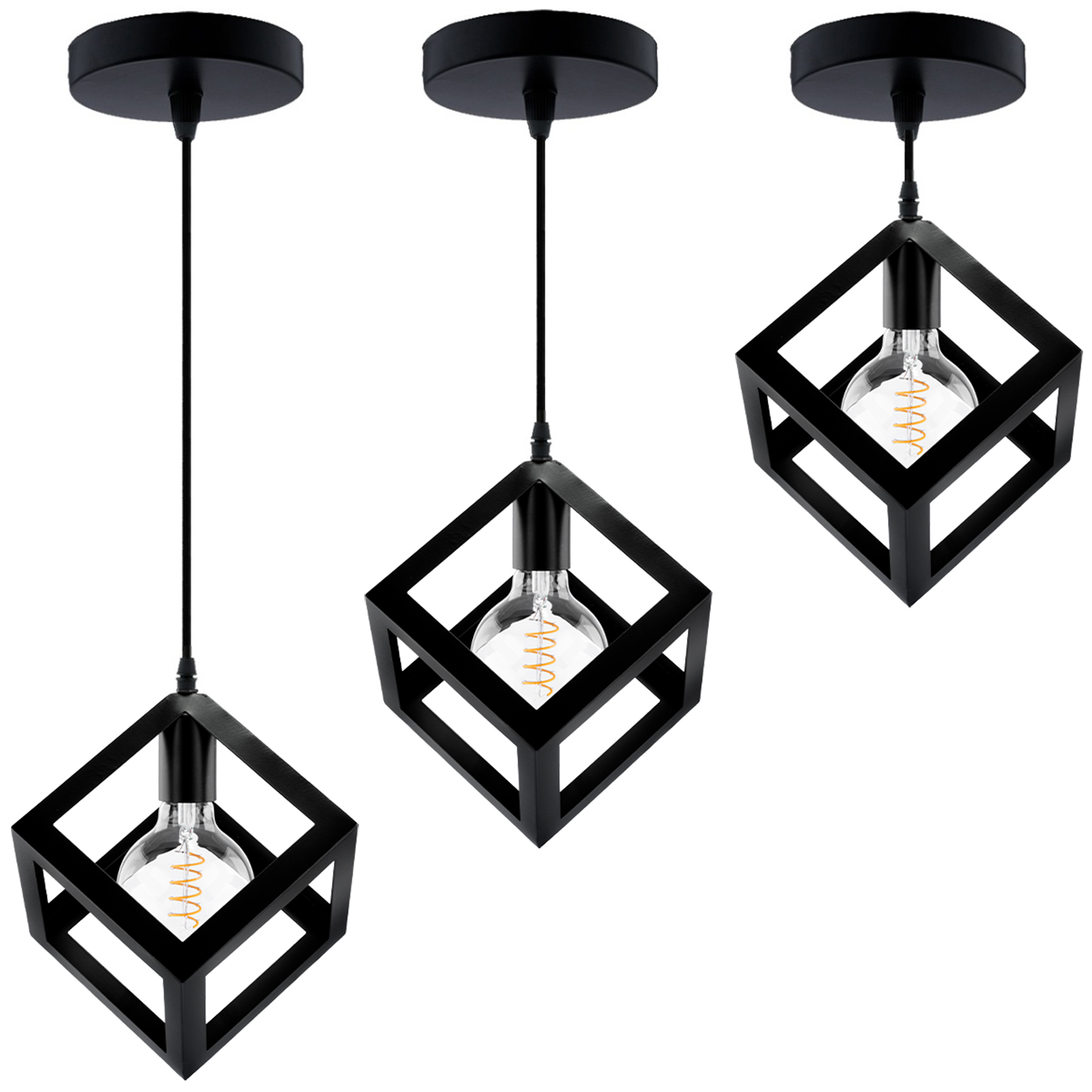 Lampa Wisząca Sufitowa Geometryczna Kwadrat Zwis LED E27 TALUS Czarna LUMILED - pierwsza cecha produktu