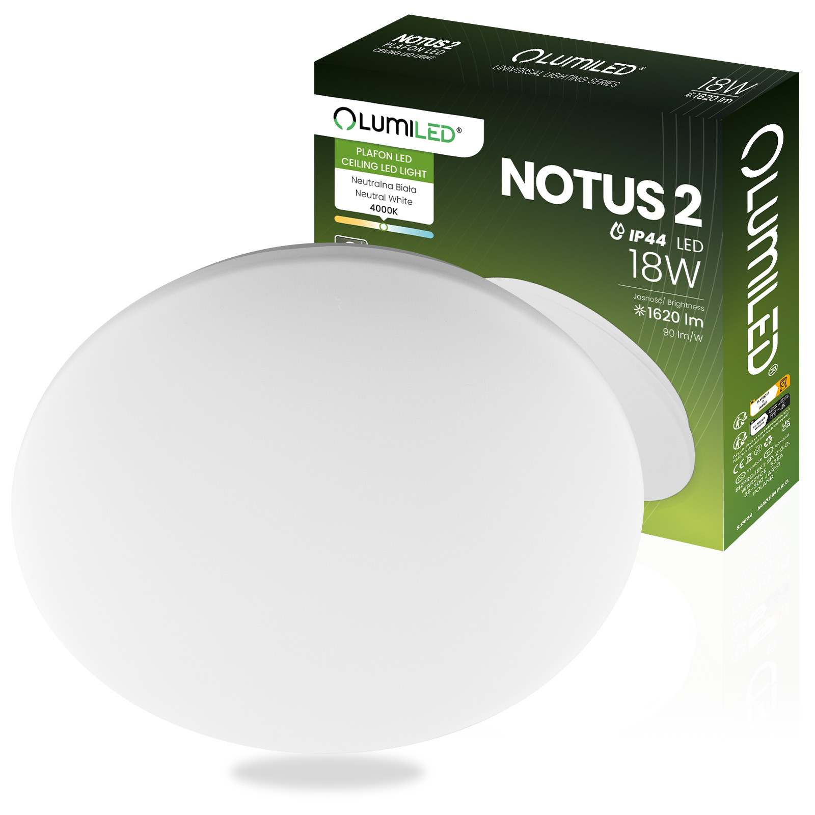 Plafon LED Lampa Sufitowa Natynkowa 18W NOTUS 2 Okrągły IP44 33 cm LUMILED - główne zdjęcie produktu