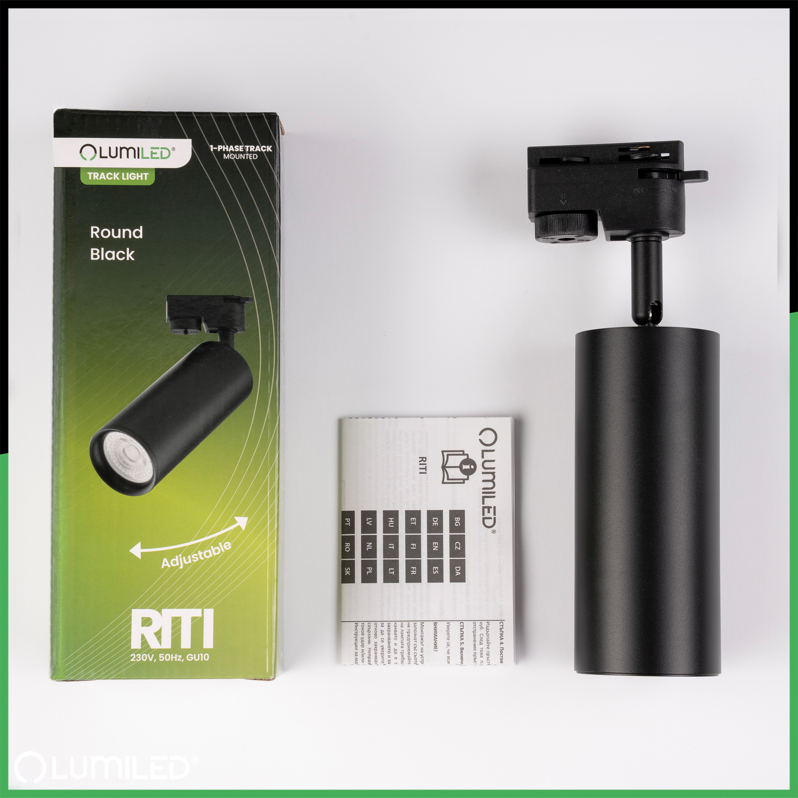 Reflektor Szynowy GU10 Czarny RITI Lampa do Szynoprzewodów Jednofazowych LUMILED - skład produktu