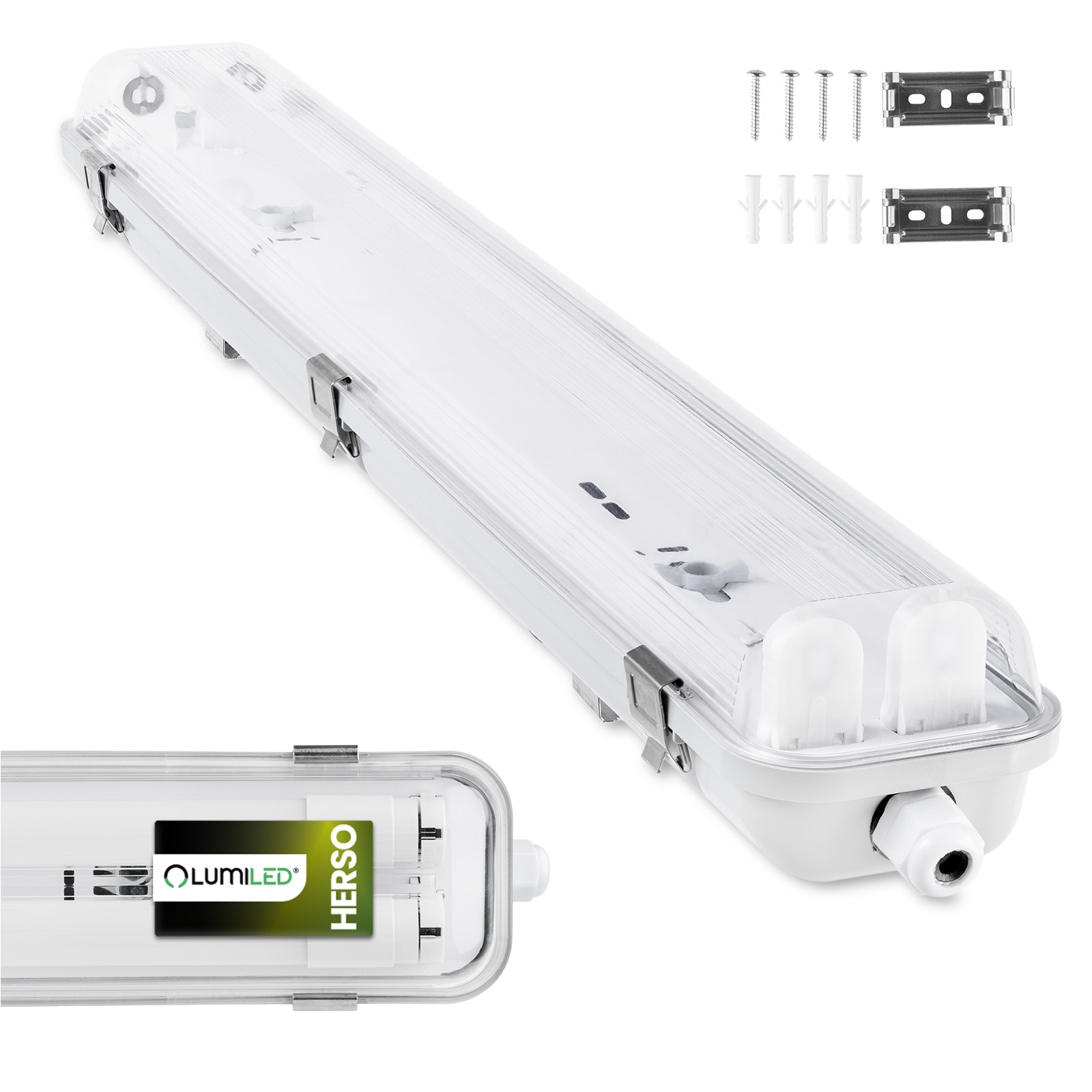 Oprawa Lampa Hermetyczna LED Pyłoszczelna 60cm 2xT8 G13 IP65 HERSO Lumiled - główne zdjęcie produktu