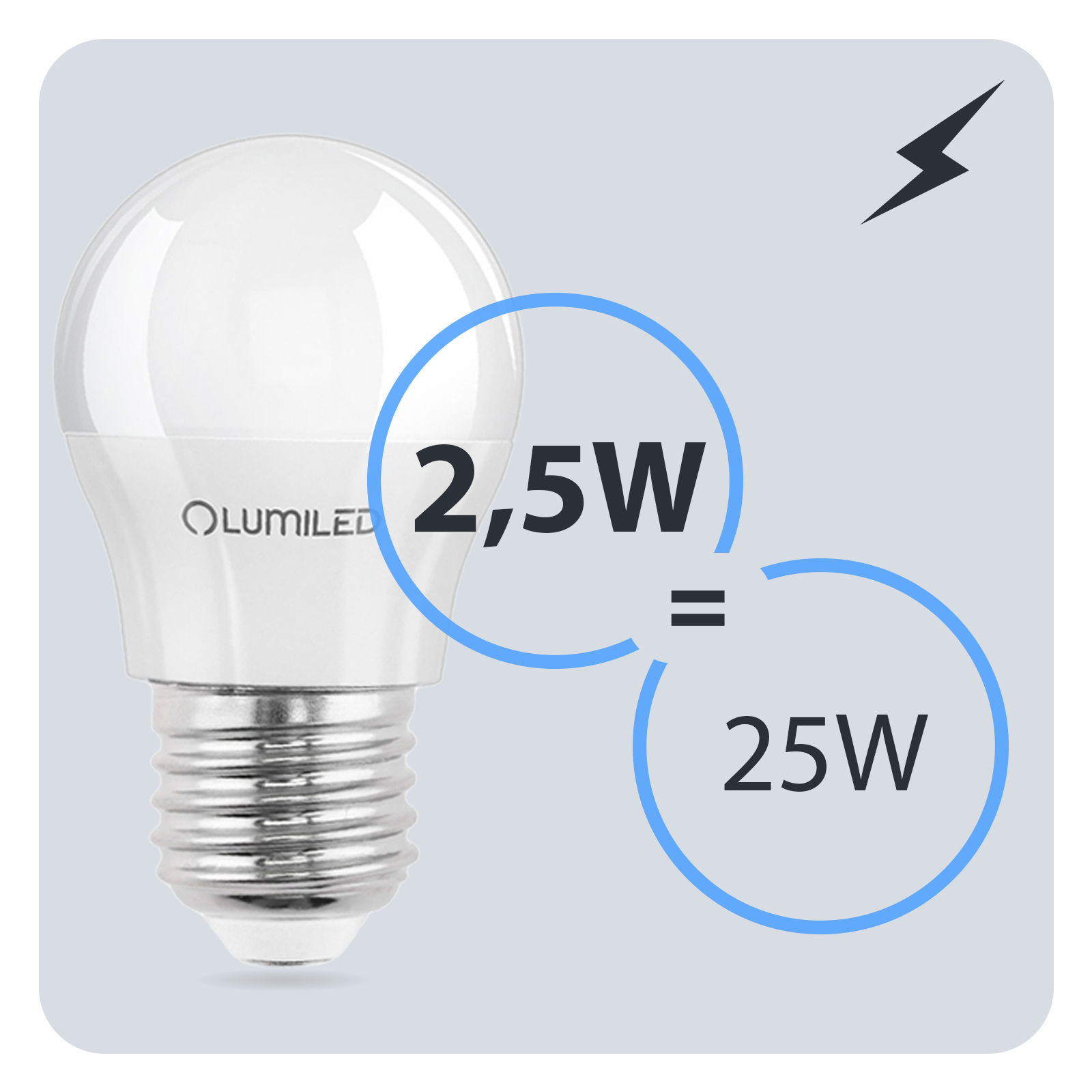 Żarówka LED E27 Kulka P45 2,5W = 25W 249lm 3000K Ciepła 180° LUMILED - trzecia cecha produktu