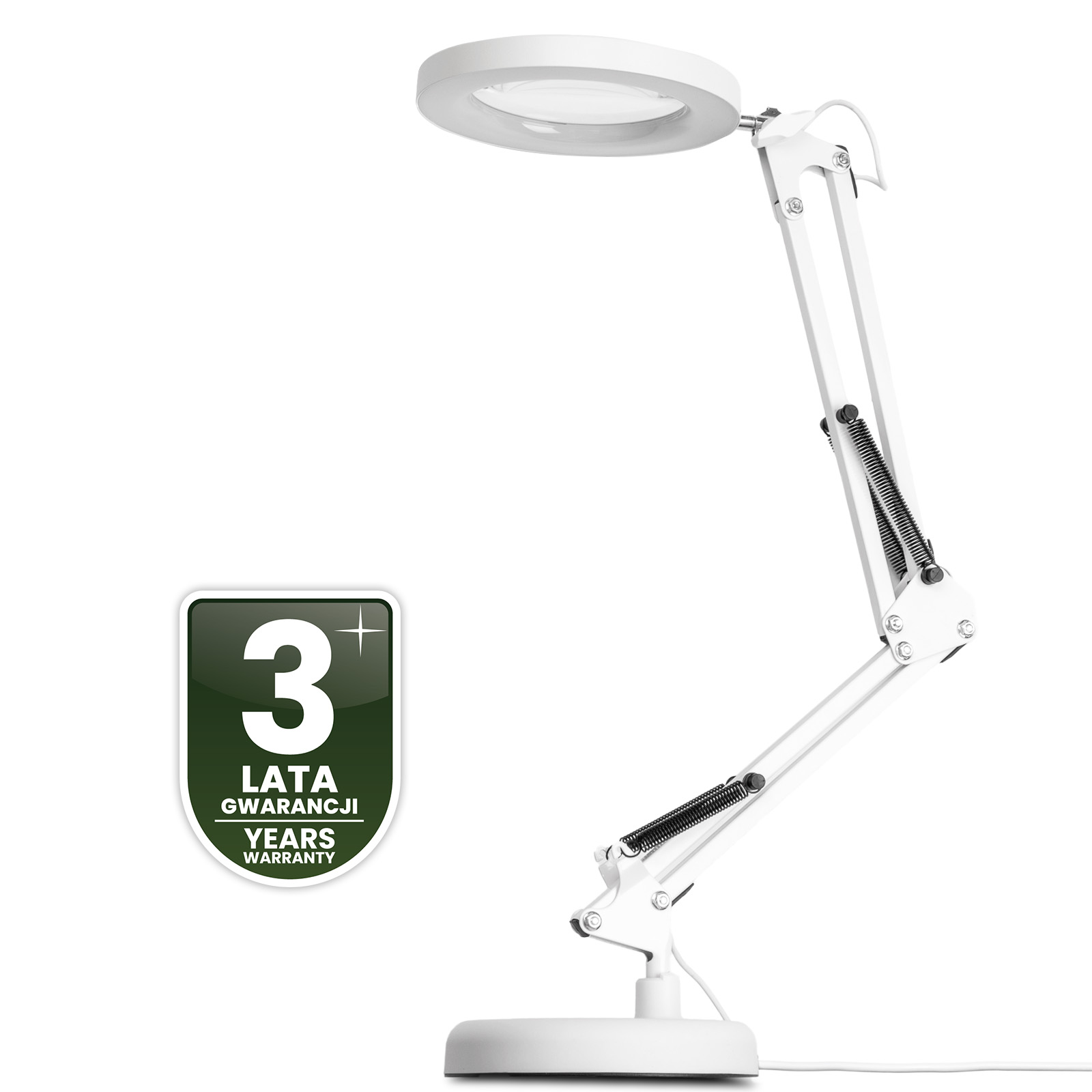 Lampka Biurkowa LED 8W CCT Kreślarska Stołowa 3x Szkło Powiększające Lupa LUCA 2 Biała LUMILED - czwarta cecha produktu