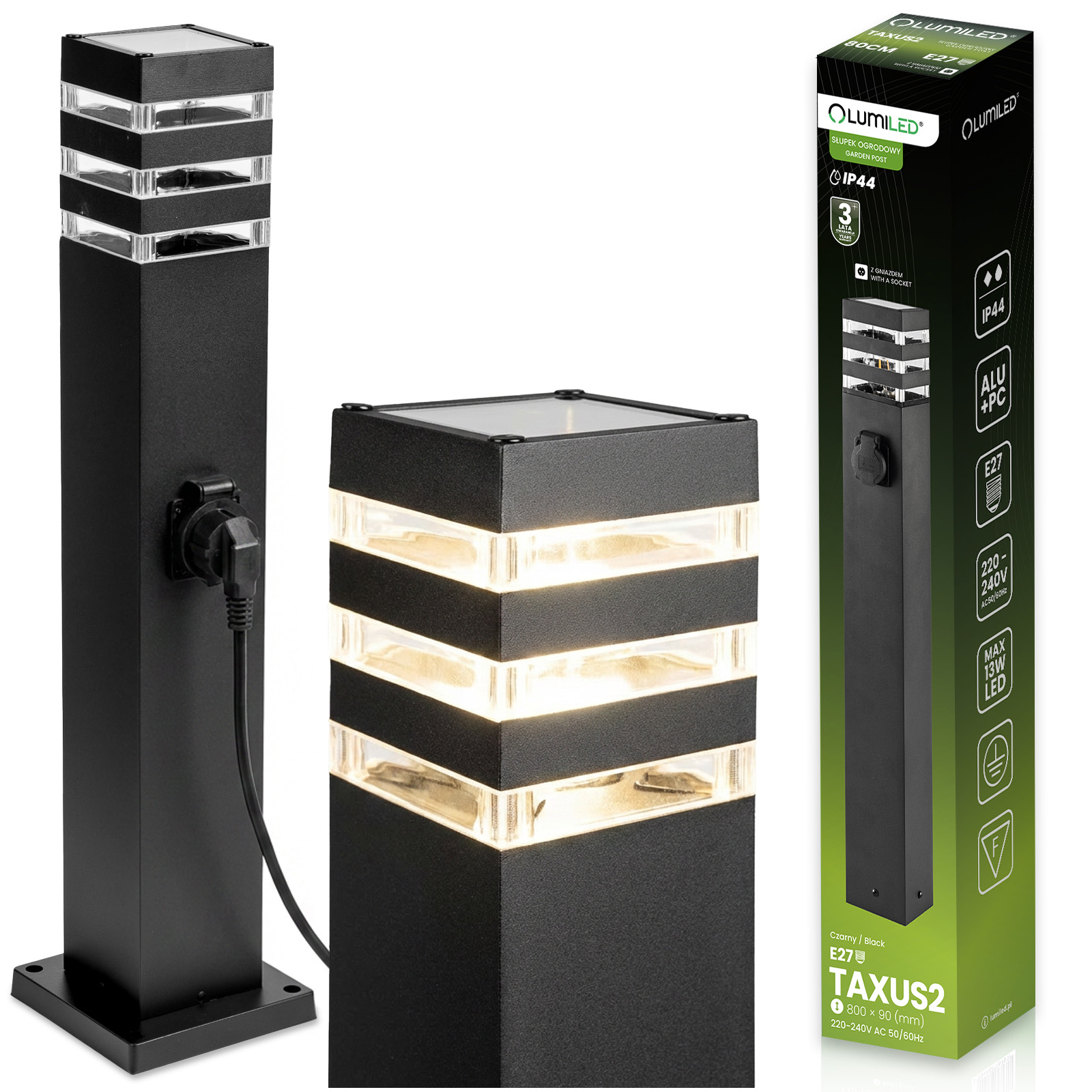 Lampa Ogrodowa Słupek Zewnętrzny Stojący E27 LED z Gniazdem TAXUS 2 60cm LUMILED - główne zdjęcie produktu