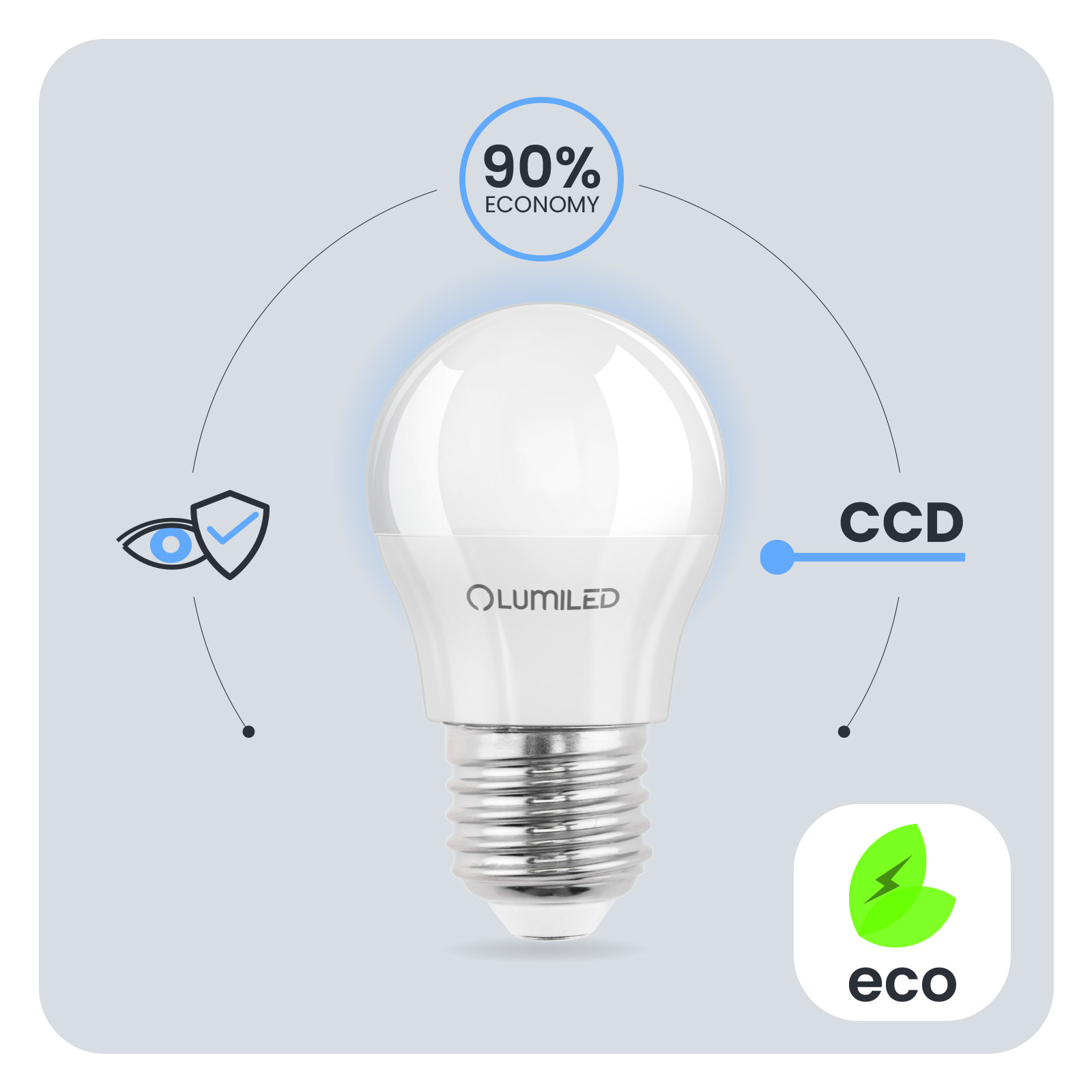 Żarówka LED E27 Kulka P45 10W = 75W 1100lm 6500K Zimna 180° LUMILED - pierwsza cecha produktu